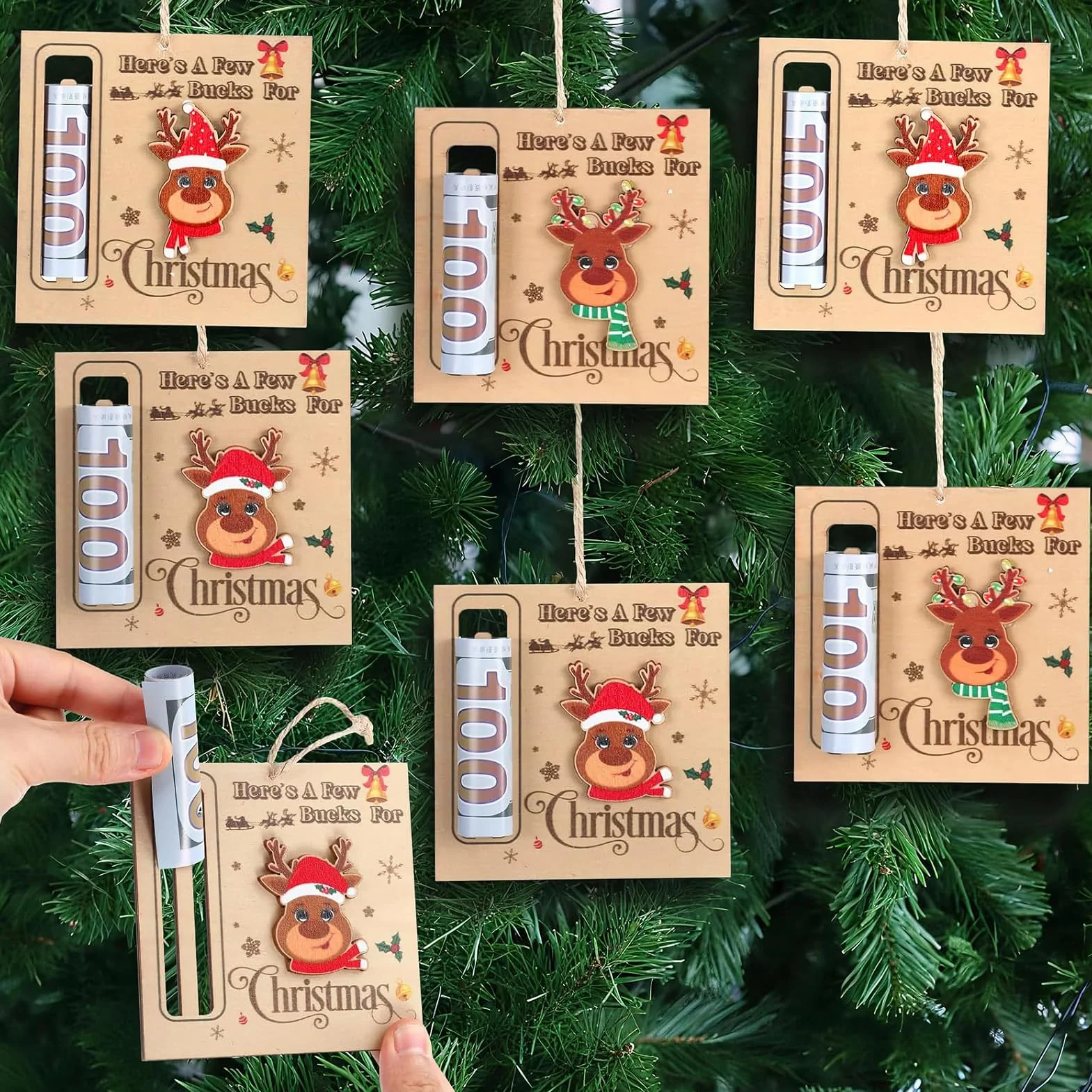 Portasoldi Natalizi in Legno 3 Pezzi Ornamenti Decorativi a Clip per Denaro per Albero di Natale