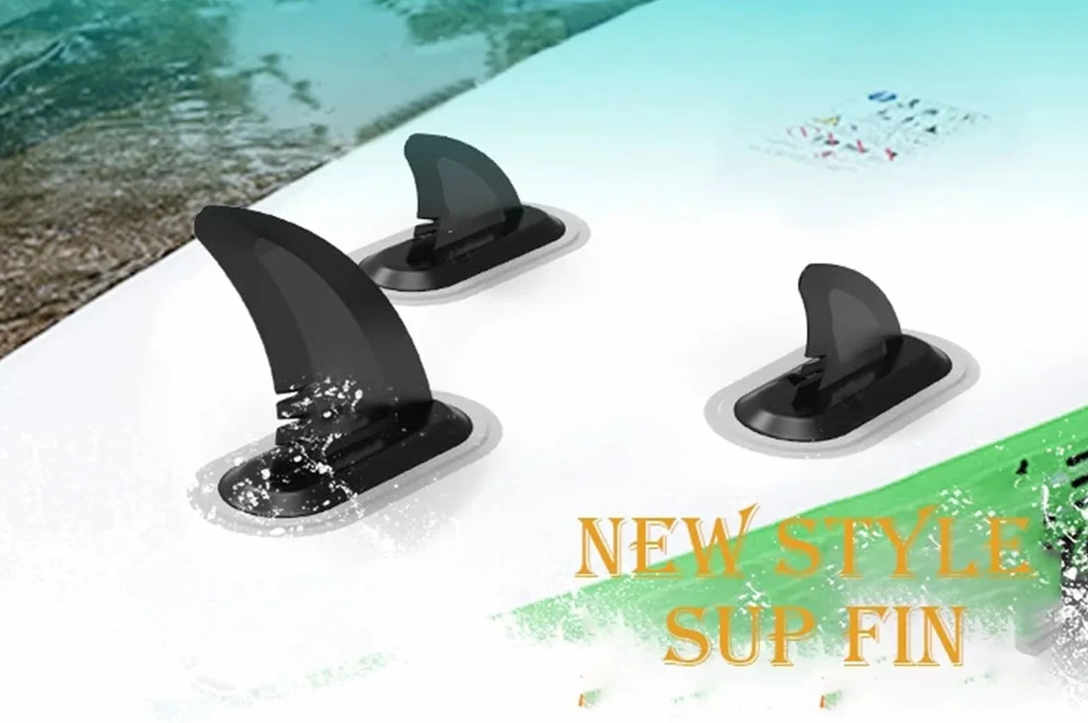 Pinna SUP Tavola da Surf Gonfiabile SUP da 9,9/19 cm, Nera/Bianca, con Pinna Centrale e Pinna Laterale, Nuovo Stile, for Sport Acquatici. Facile Installazione