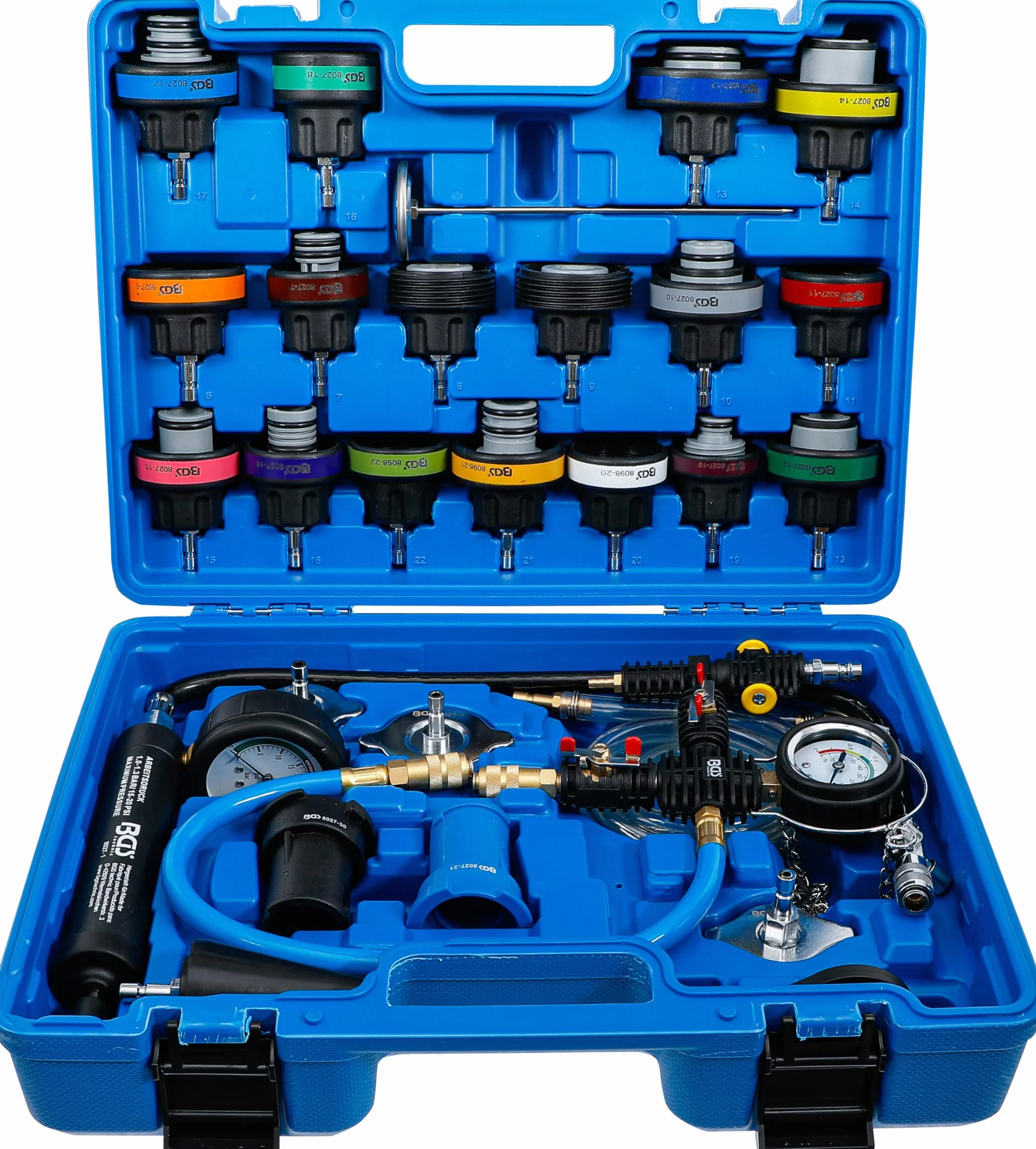 BGS 8098 | Set per test pressione sistemi di raffreddamento | incl. strumenti di riempimento | 28 pz.