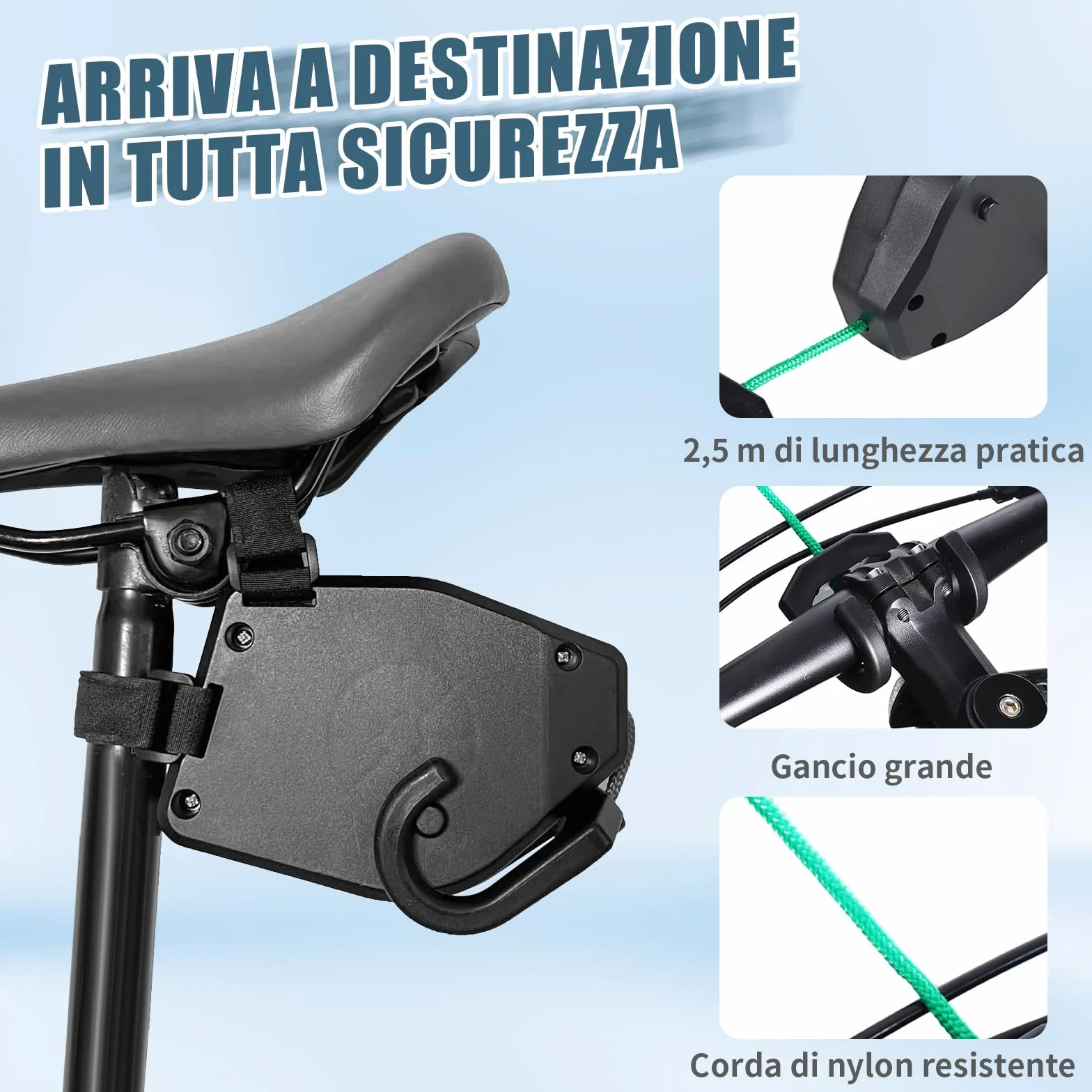Corda di Traino per Bicicletta Bambino 2,5m Vankarr Compatibile Universale Avvolgimento Automatico