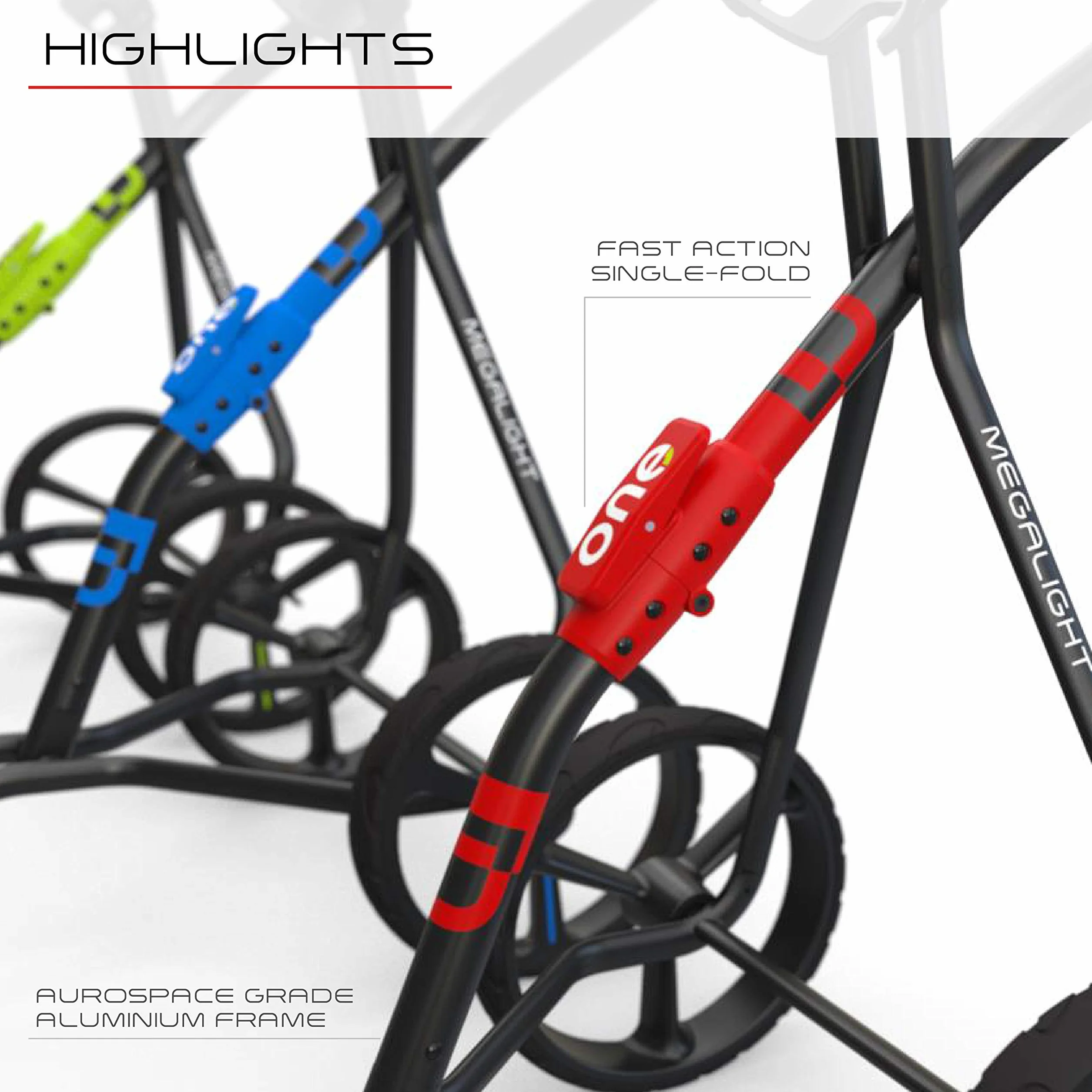 Wishbone ONE Megalight 3 Carrello da golf a 3 ruote Push-Pull Blu