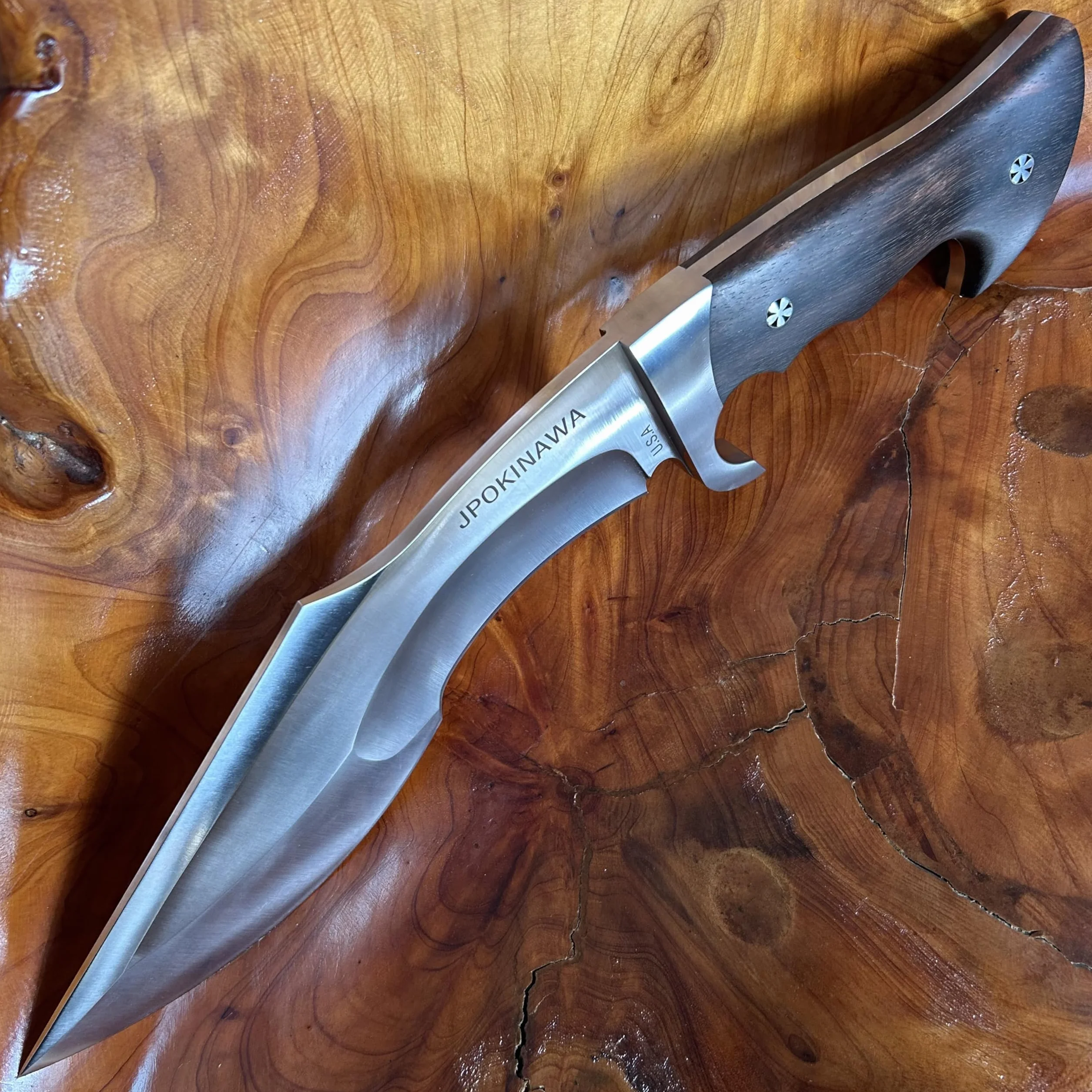 39cm【peso coltello 0.77kg】 machete pesante - Tang completo 60HRC Lama in acciaio ad alto tenore di carbonio Manico in legno di ebano Con fodero in pelle di mucca