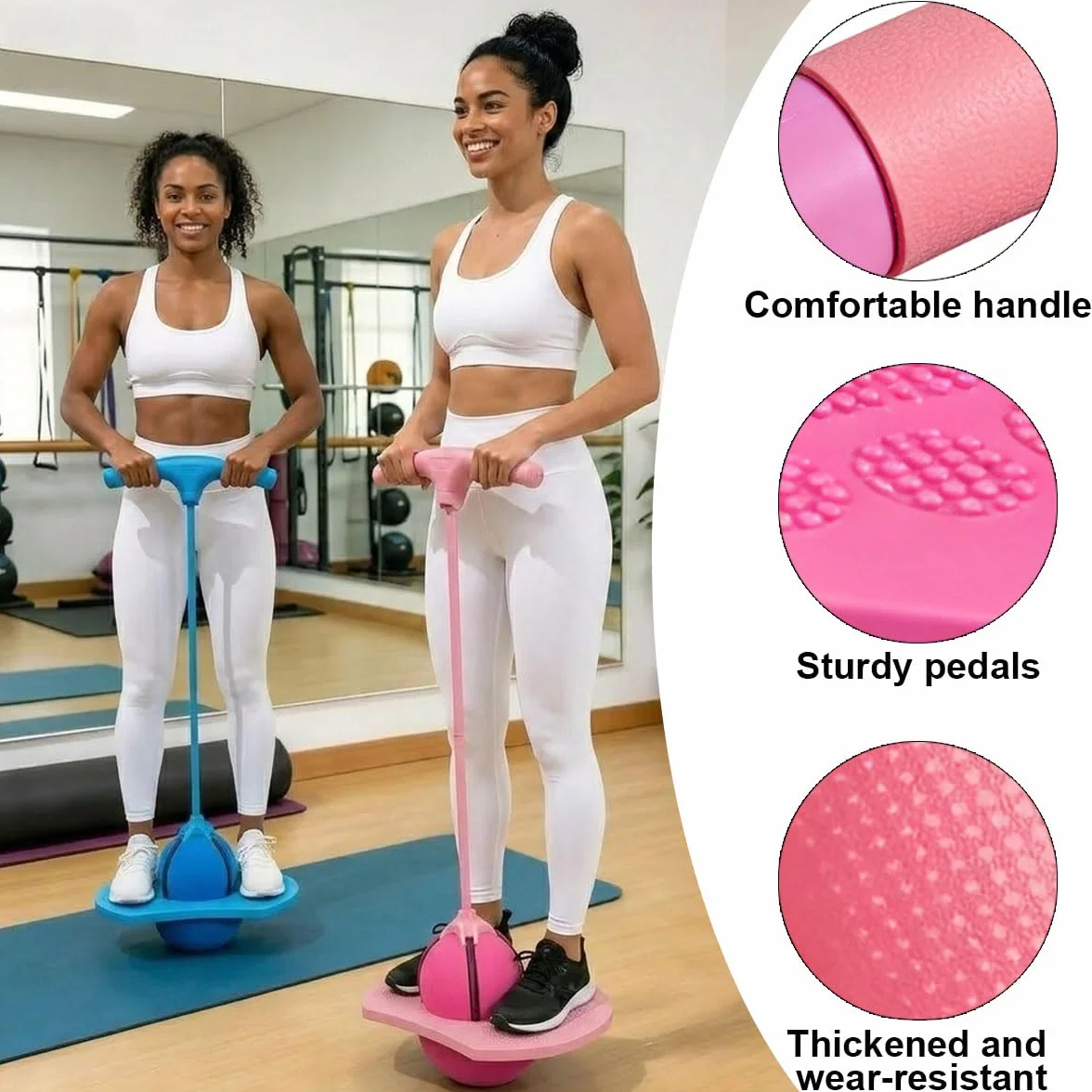 Pallone Salterino Balance Pogo Ball con Maniglia per Interni ed Esterni Rosa