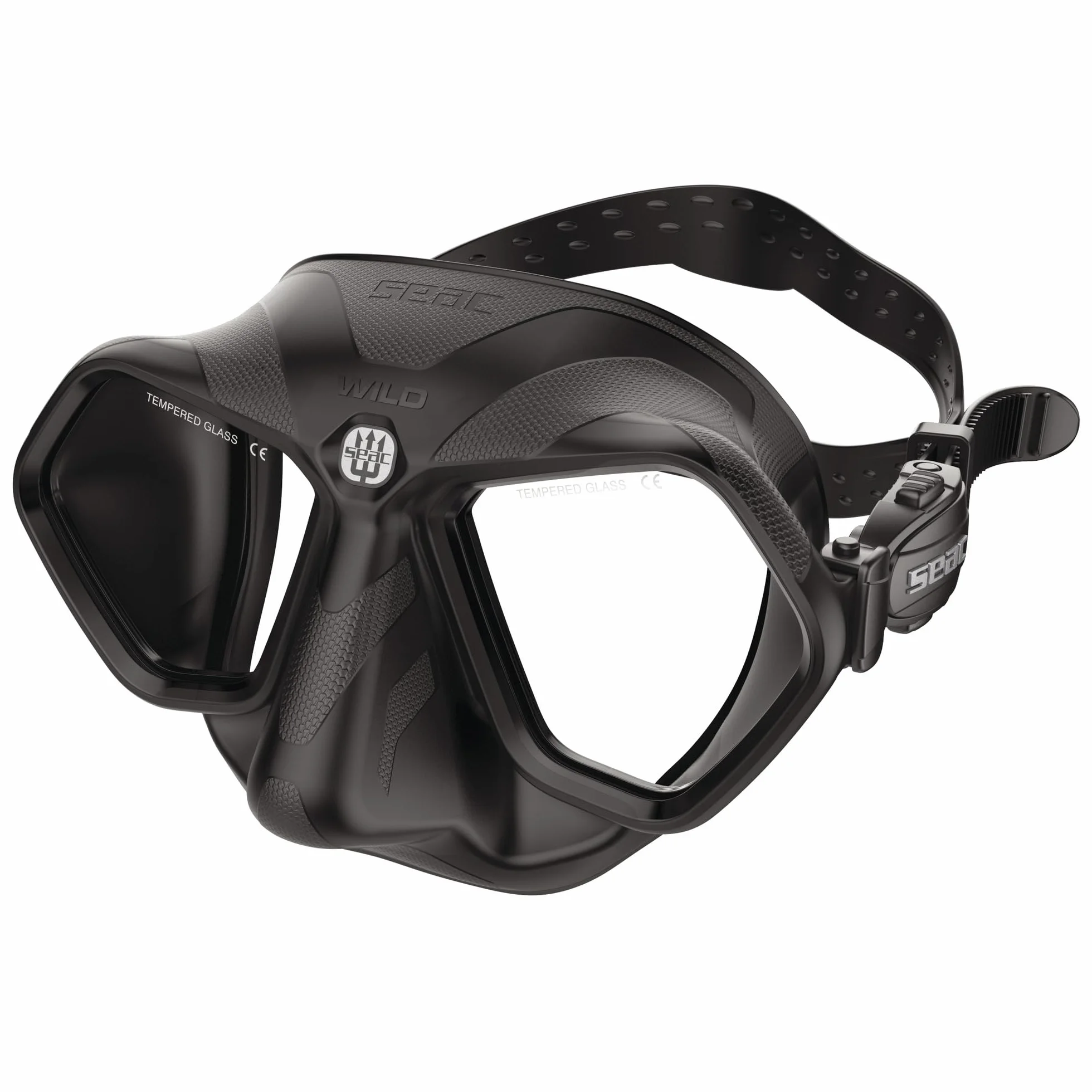 SEAC Wild Maschera Subacquea Antiappannamento Low Volume Silicone Apnea Pesca Doppia Lente Fibbia 3D