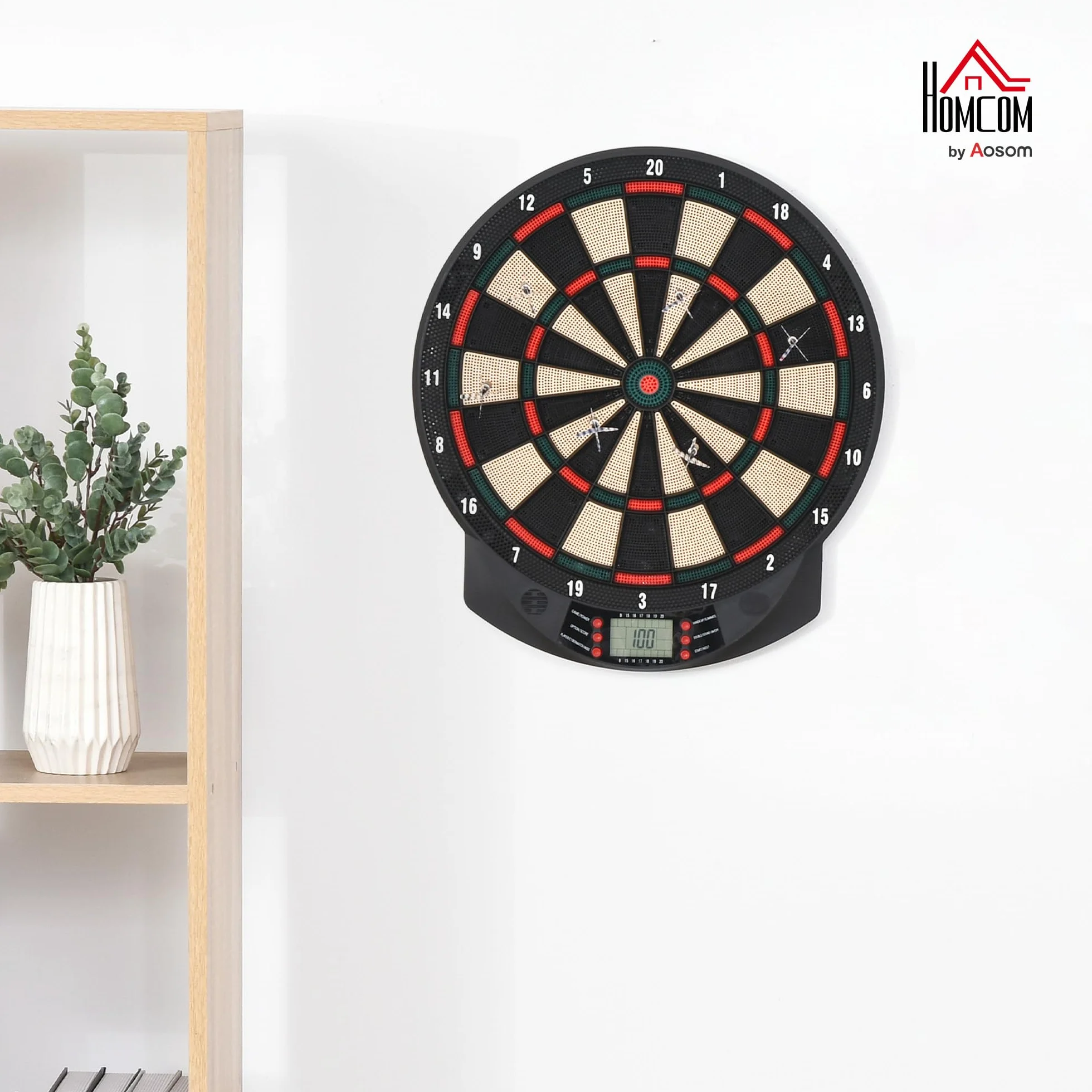 HOMCOM Bersaglio a Freccette Elettronico PP 26 Giochi 185 Opzioni Punteggio 44x39.5x2.2cm Nero