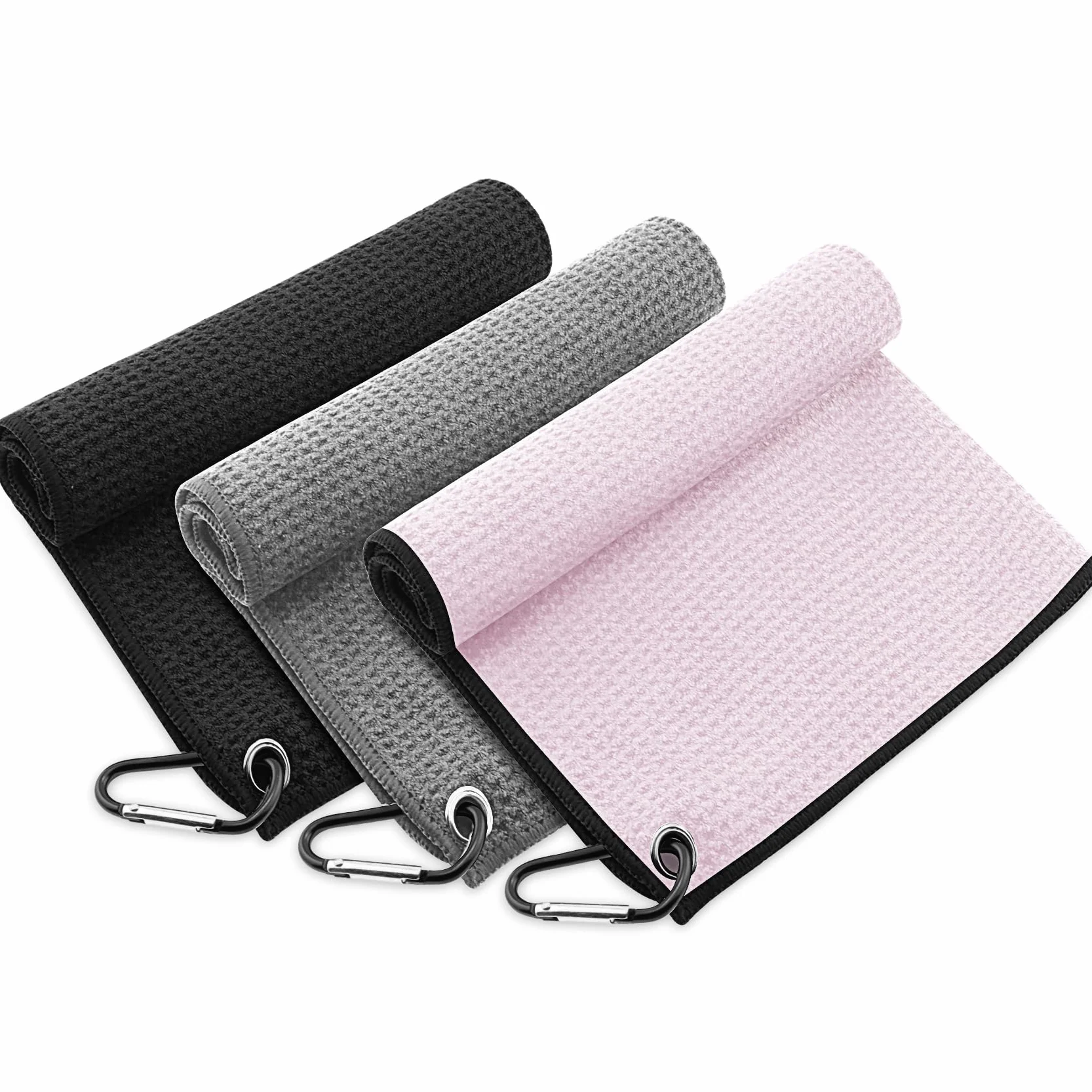 Asciugamani Da Golf In Microfibra Con Clip 3 Pezzi Ripiegabile Motivo Waffle