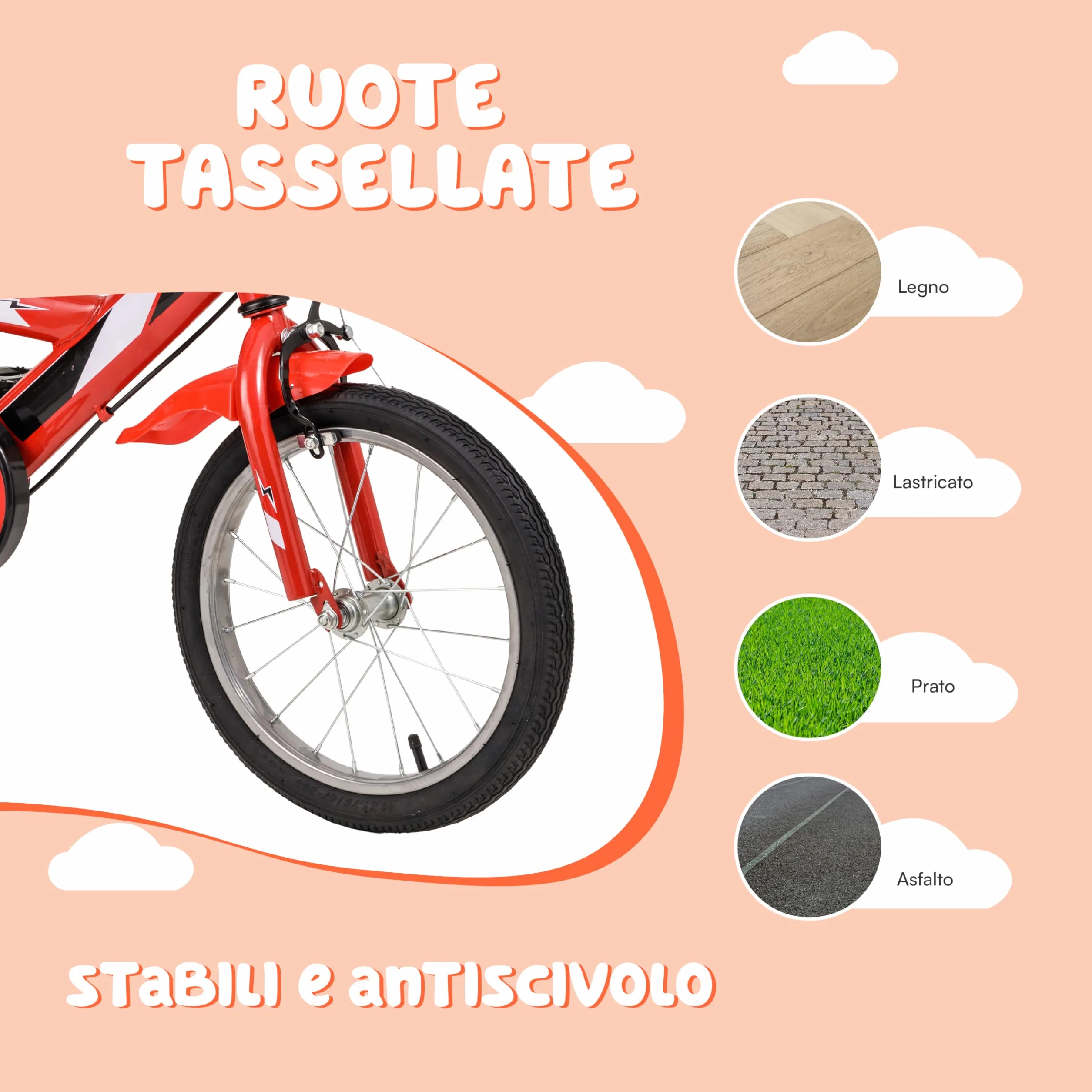 Baroni Toys Bicicletta Bambino 12'' 14'' 16'' Acciaio Rotelle