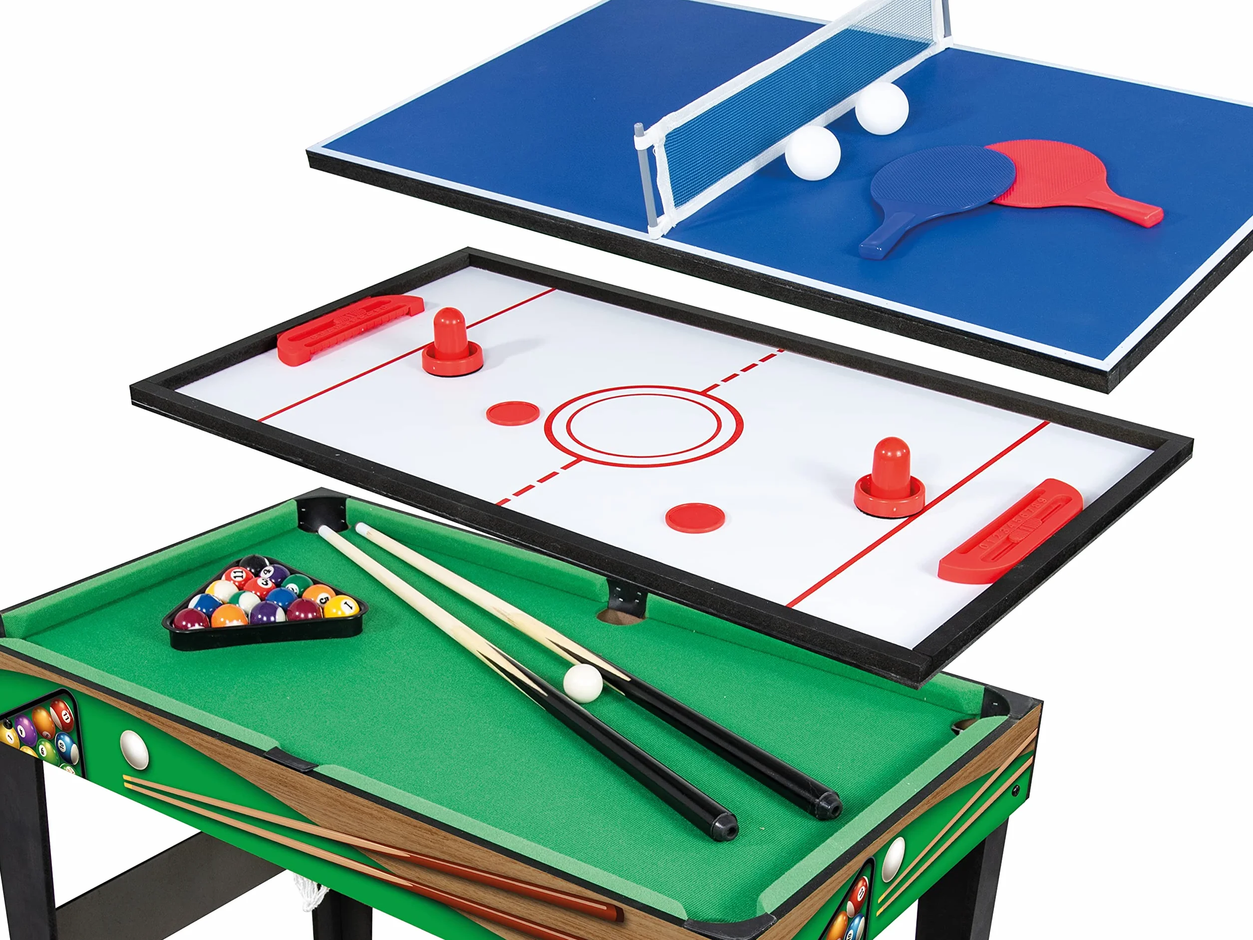 Teorema Giocattoli Tavolo Multigioco 4 in 1 Calcio Balilla Ping Pong Air Hockey Biliardo Legno