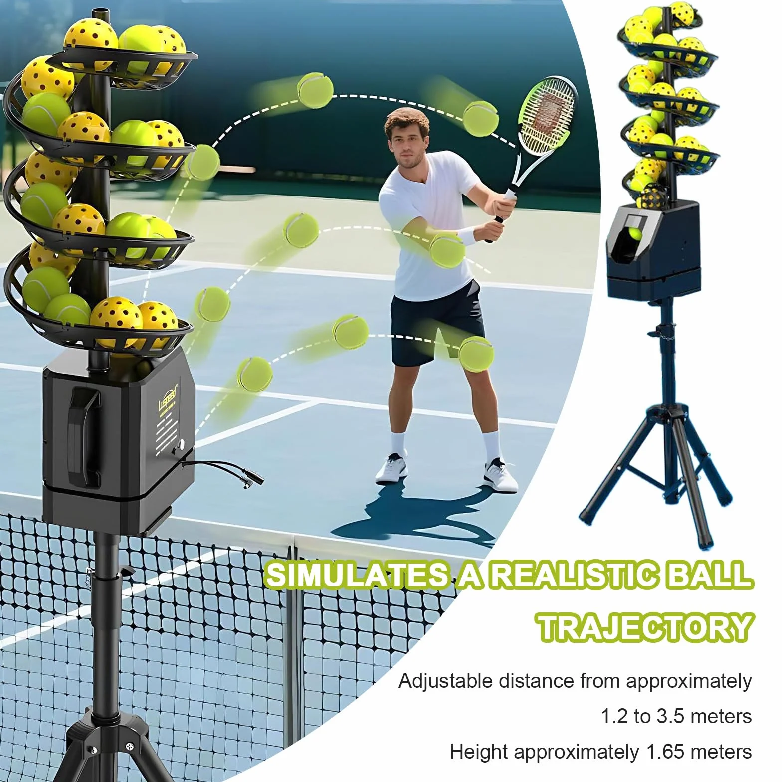 Macchina per Palline da Tennis Leggero a Collegare/Batterie 33 Palle Allenamento