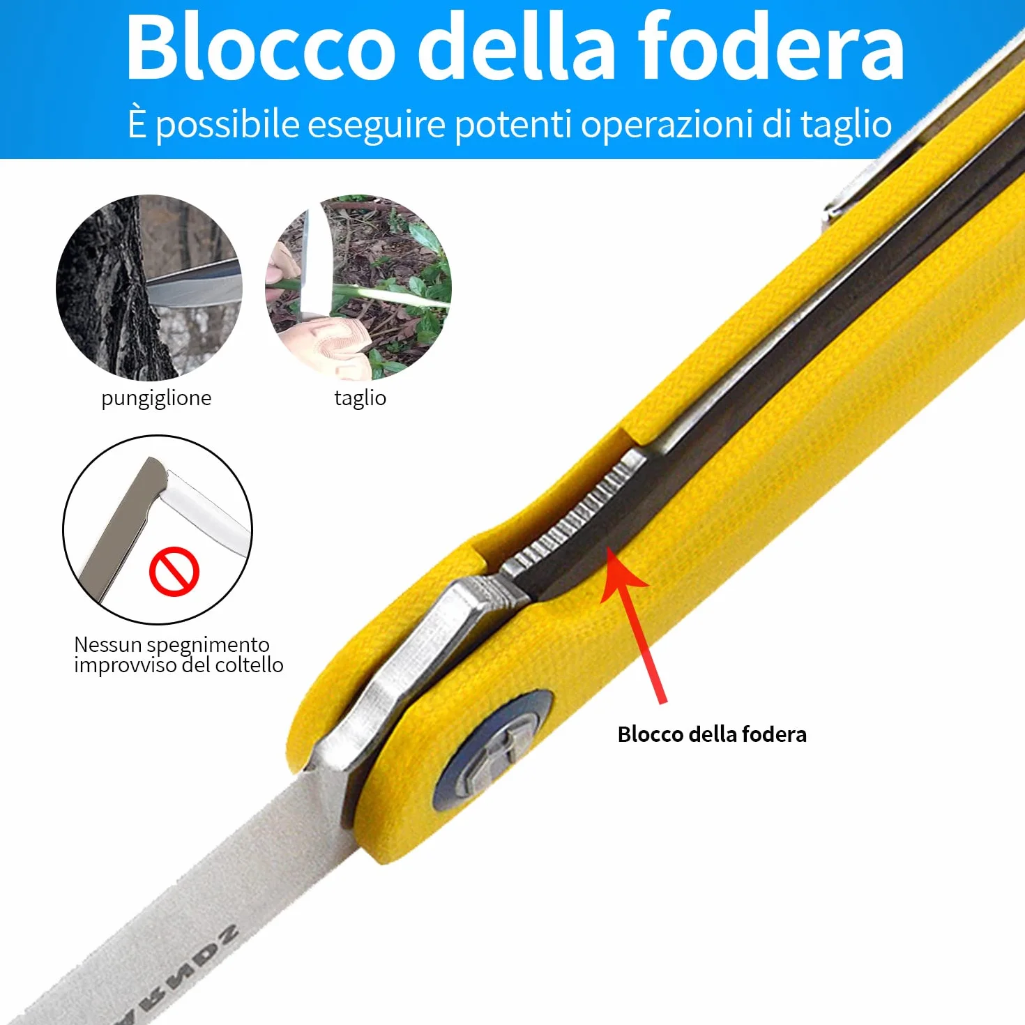 HARNDS Wind Coltello Pieghevole Tascabile Lama in Acciaio Sandvik con Manico G10, Coltello Serramanico Integrato Cuscinetto a Sfere per Caccia, Campeggio, Sopravvivenza(Giallo)