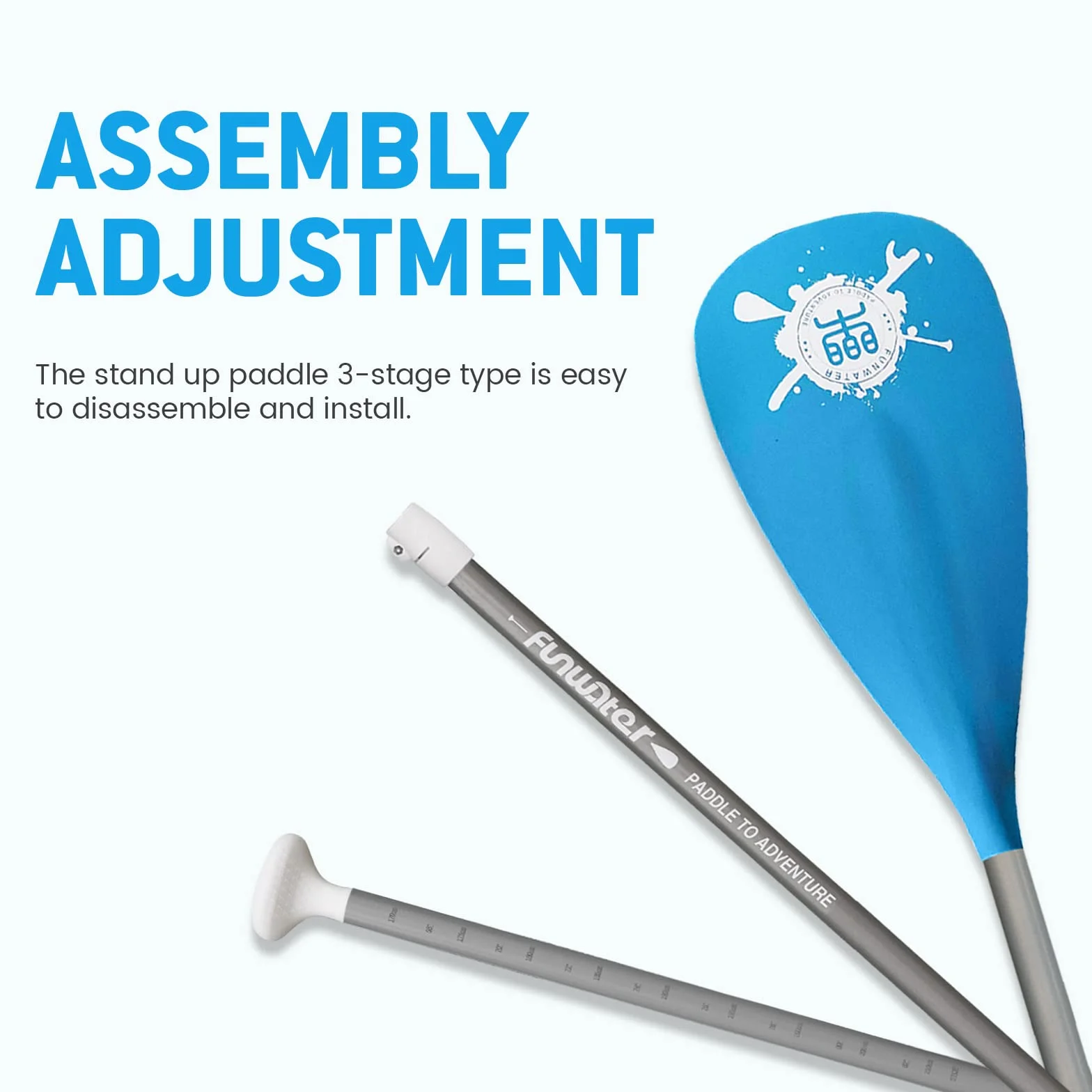 FunWater SUP Paddel – 3-Teiliges, Verstellbares Stand Up Paddle Board Paddel – Leichtes und Schwimmendes Paddelboard Ruder – Langlebig und Verstaubar, Verstärkte Nylonblätter – Effizienter Schlag