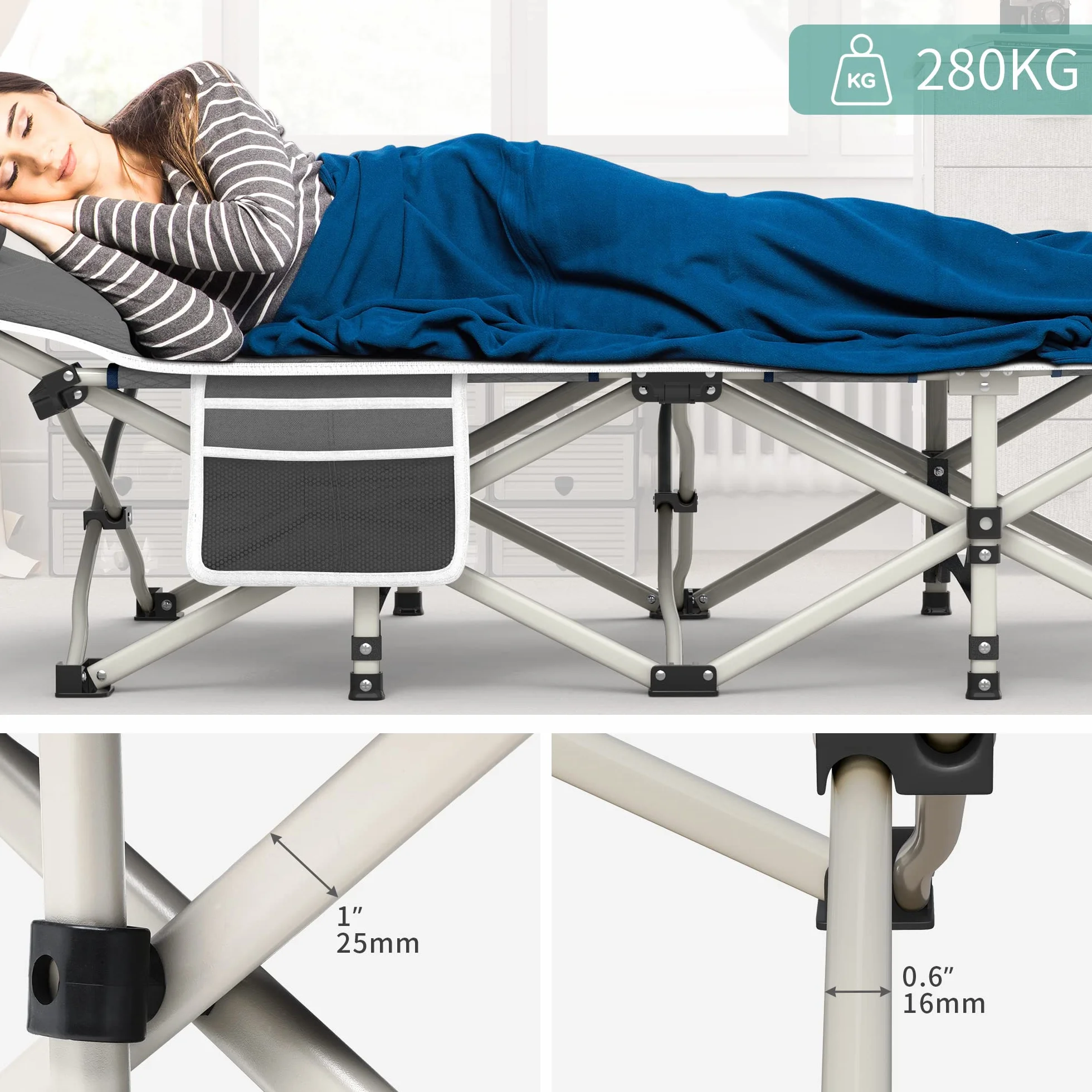 YITAHOME Letto da campeggio pieghevole extra largo 71,1 cm 280 kg per adulti grigio