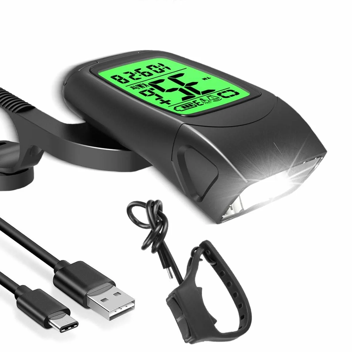 Wireless Tachimetro Bici Luci LED Campanello Impermeabile IPX5 Computer Bicicletta Ricaricabile 3 in 1