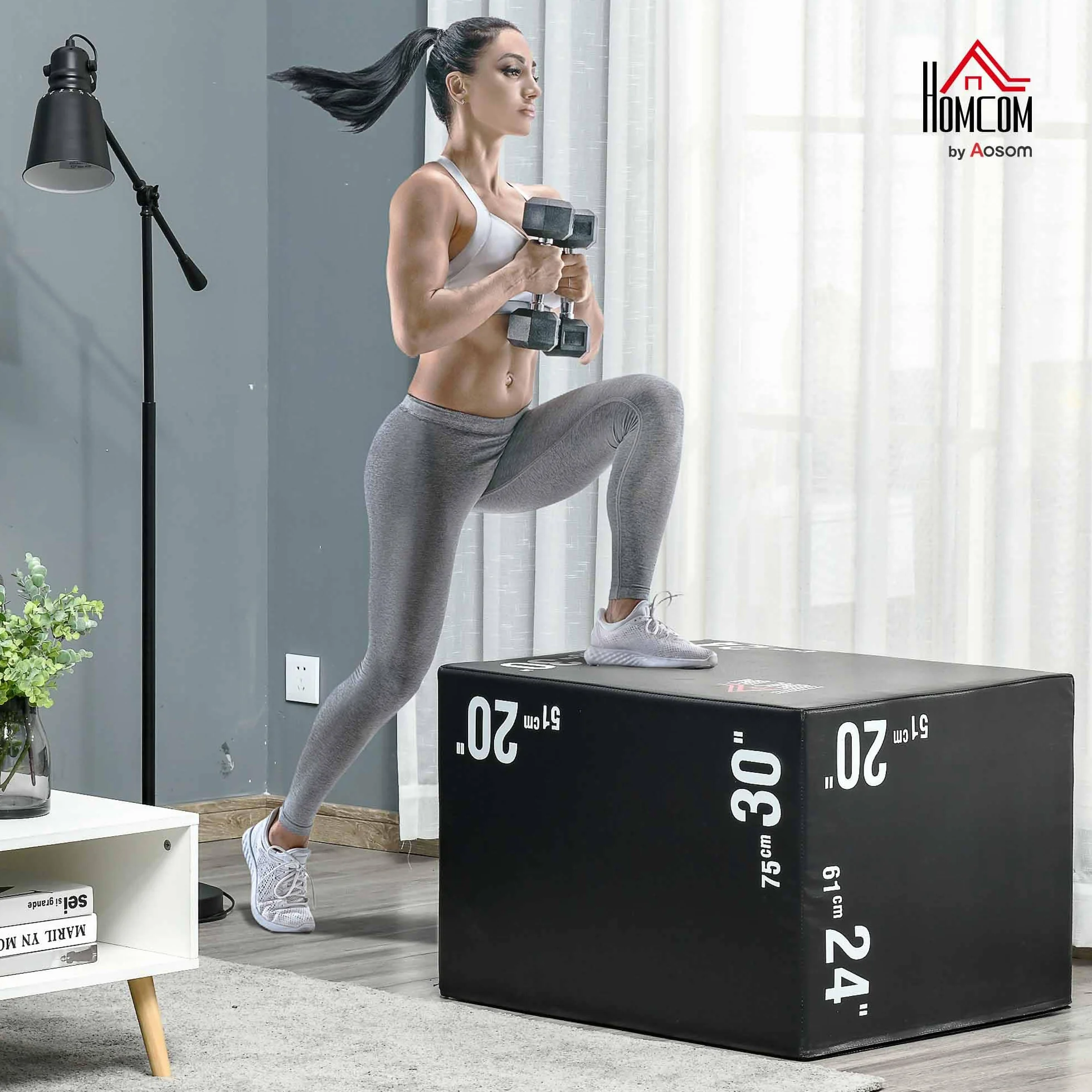 HOMCOM Plyo Box 3 in 1 51cm 61cm 75cm Jumping Box Pliometrico per MMA HIIT Nero