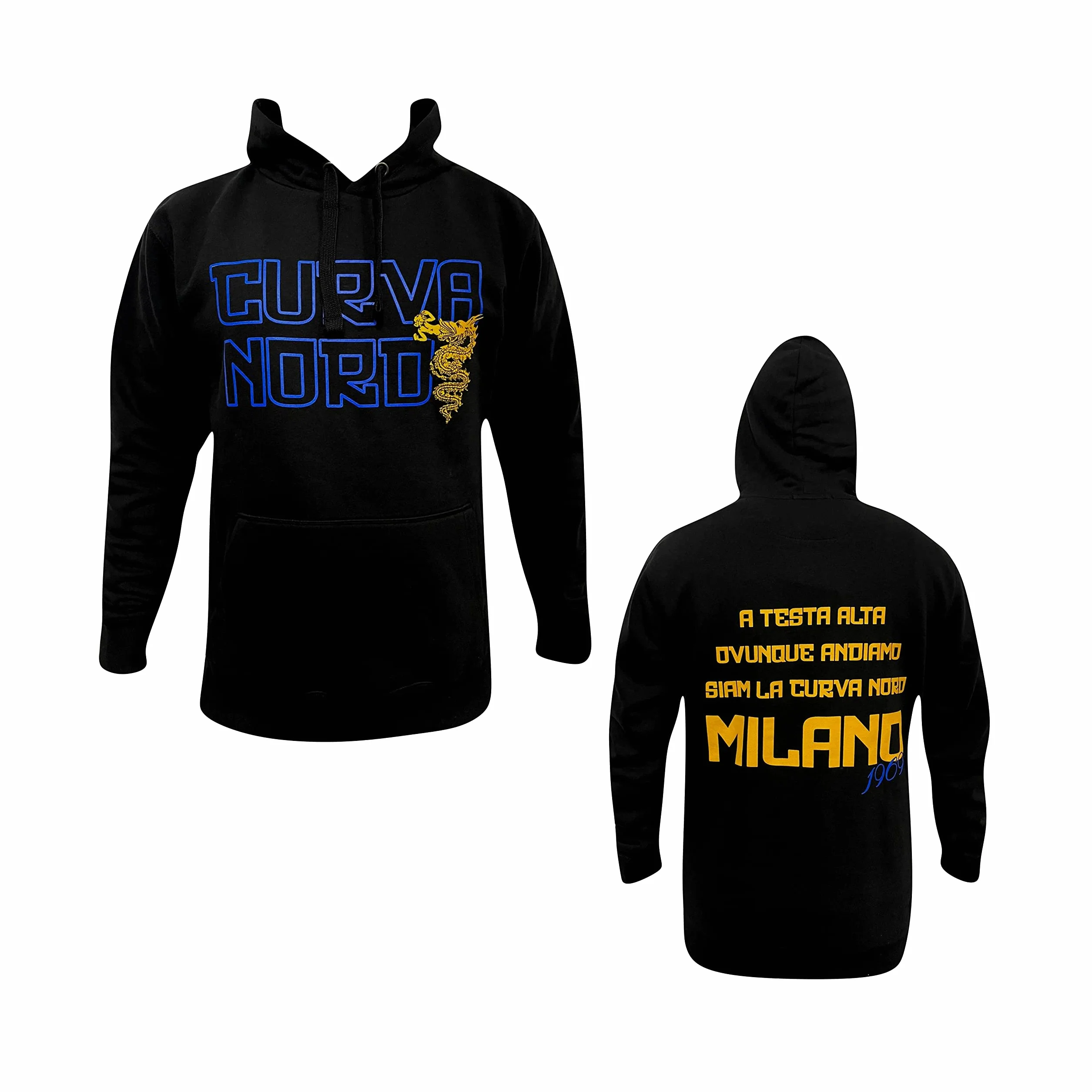 MAESTRI DEL CALCIO Felpa Inter Cappuccio Logo Nera Curva Nord Ufficiale Adulto