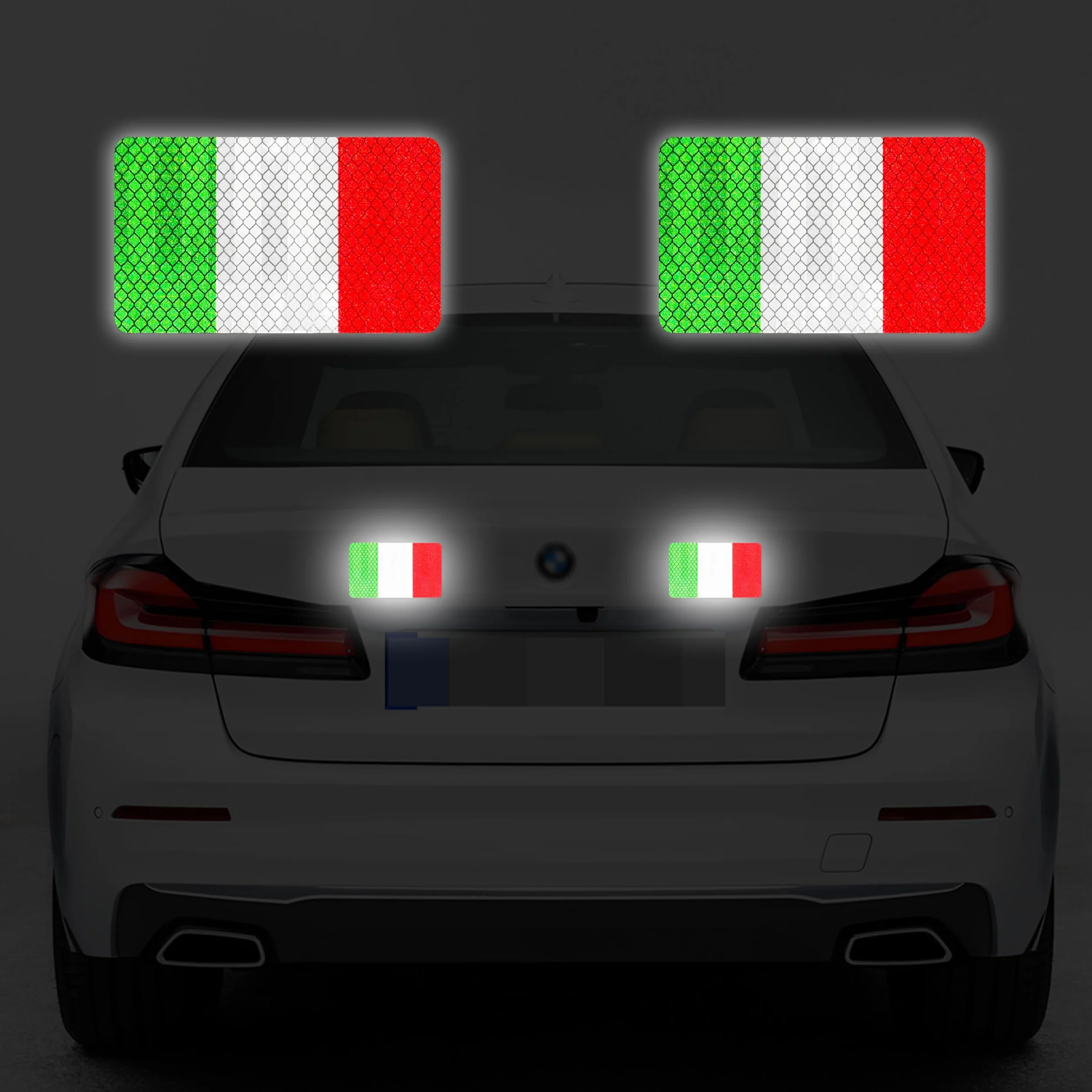 Magneti per Auto Adesivi Patriottici Riflettenti con Bandiera dell'Italia Confezione da 2, Senza Adesivo e Alta Luminosità, Avvertenza di Sicurezza Pellicola Riflettente Magnetica