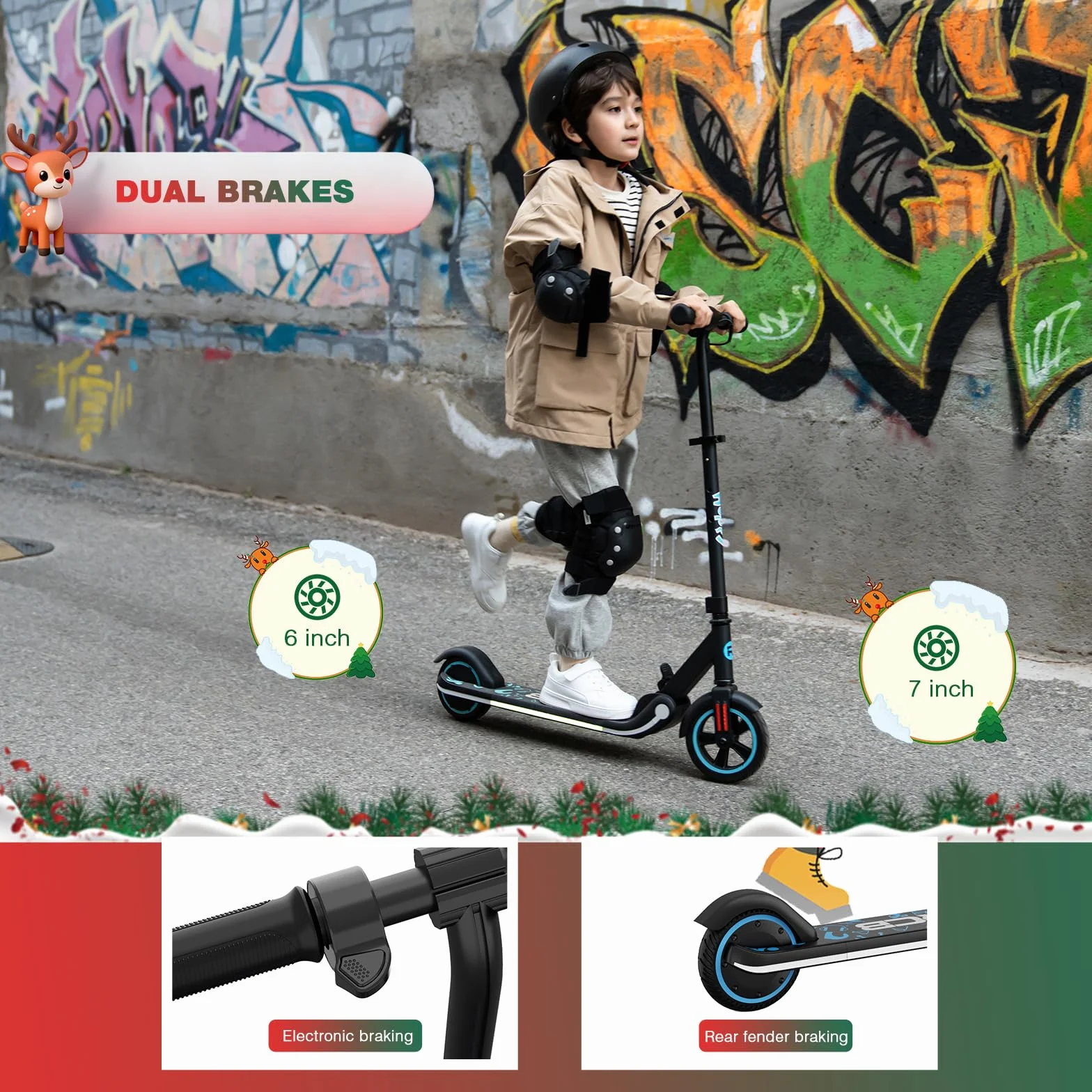 Monopattino Elettrico per Bambini 6-12 Anni, Motore 150W, 16 Km/h, Pieghevole, LED, Regolabile