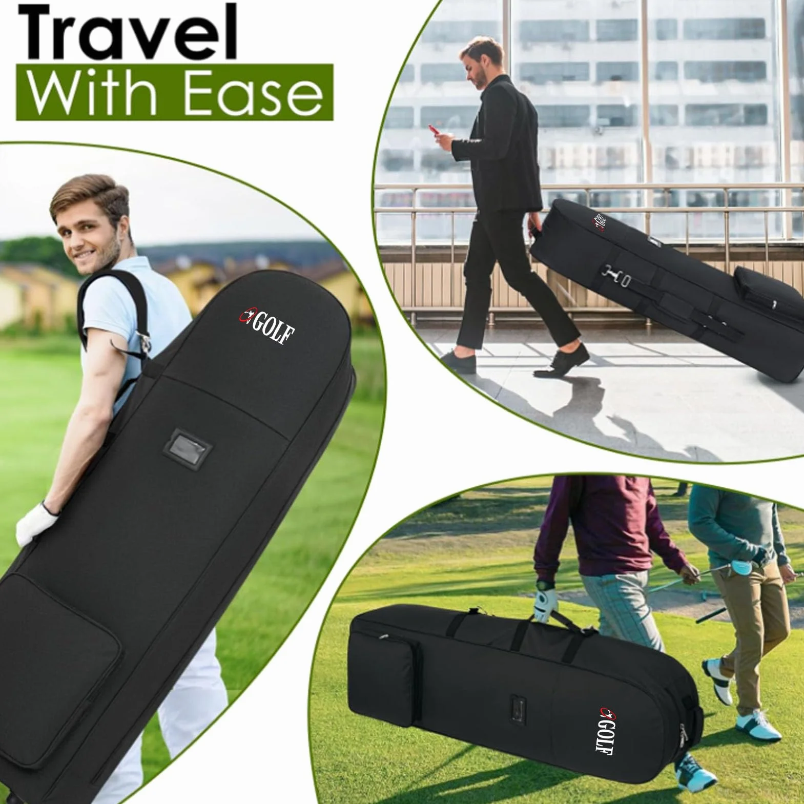 Ejoyous Borsa da Viaggio da con Ruote, Sacca da Golf, Sacca da per Viaggi Aerei, Tessuto Oxford, Rotolamento Silenzioso