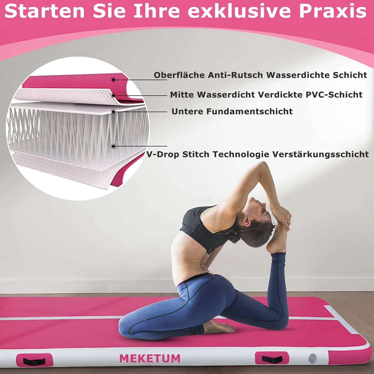 Air Track Tappetino Ginnastica Artistica 2 3 4 5 6 Metri 10/20CM Spessore Materasso Ginnastica da Casa/Yoga/Formazione/Cheerleading/Divertimento Acqua con Pompa (Rose Plus, 3M15)