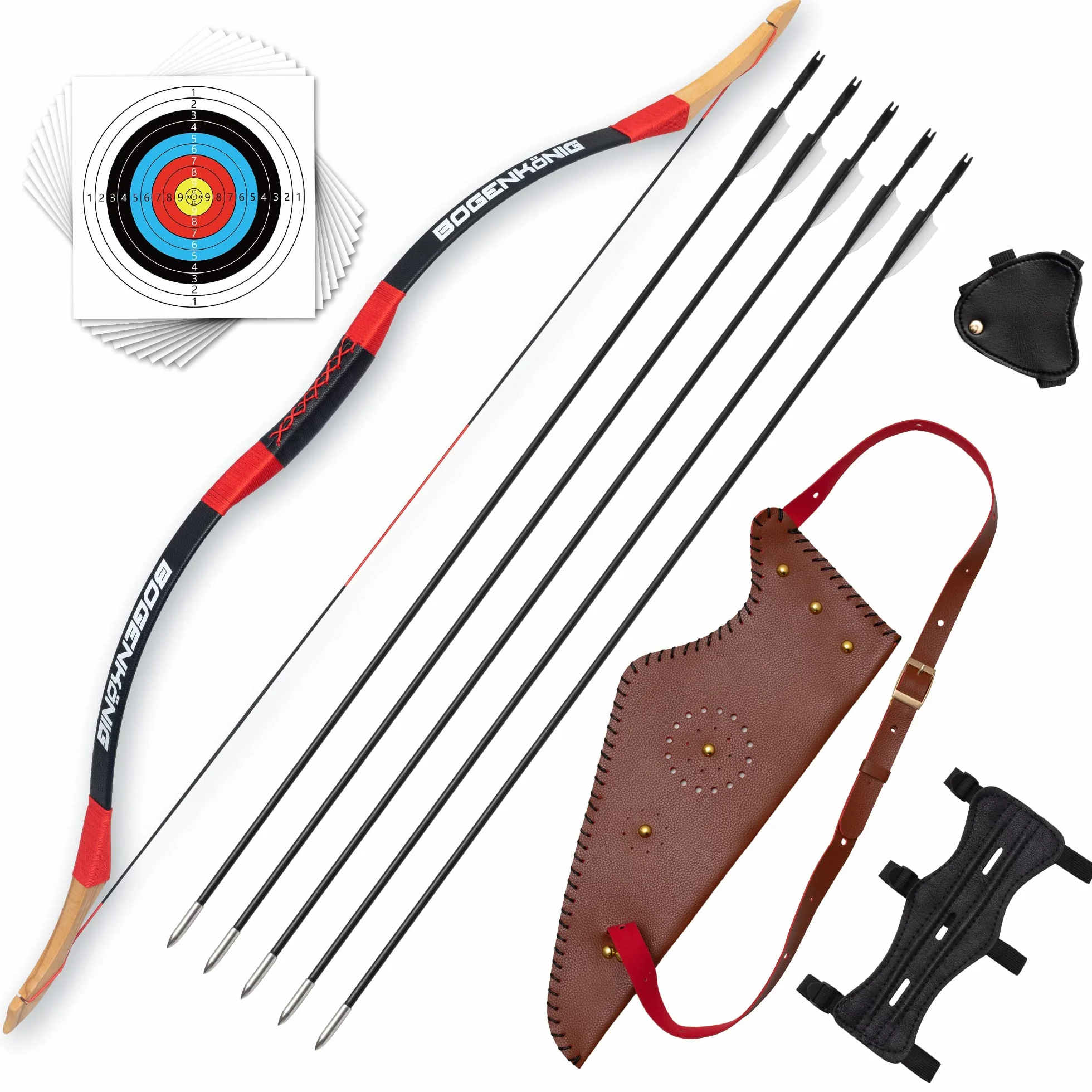 Set Arco e Freccia per Bambini Legno con Faretra 30lb (13kg) Arco Sportivo