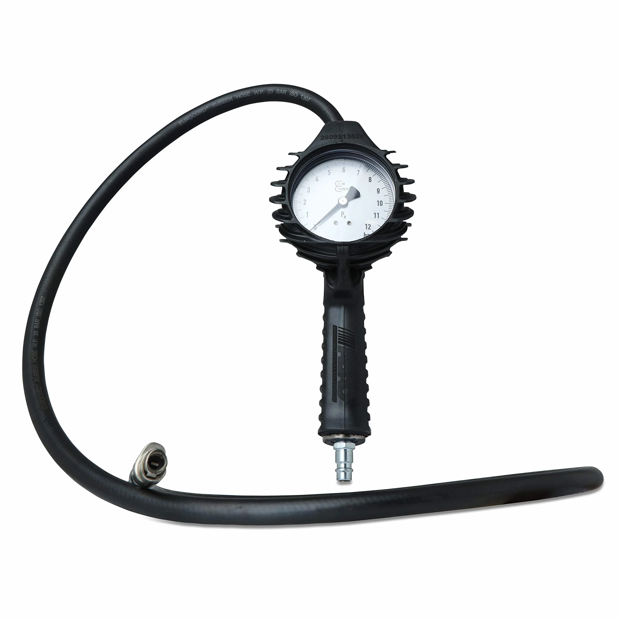 ABAC Gonfiagomme PRO - Approvato CEE - Manometro 80 mm - Tubo flessibile 1,5 m - Uso professionale (auto, camion) - Peso: 0,9 kg