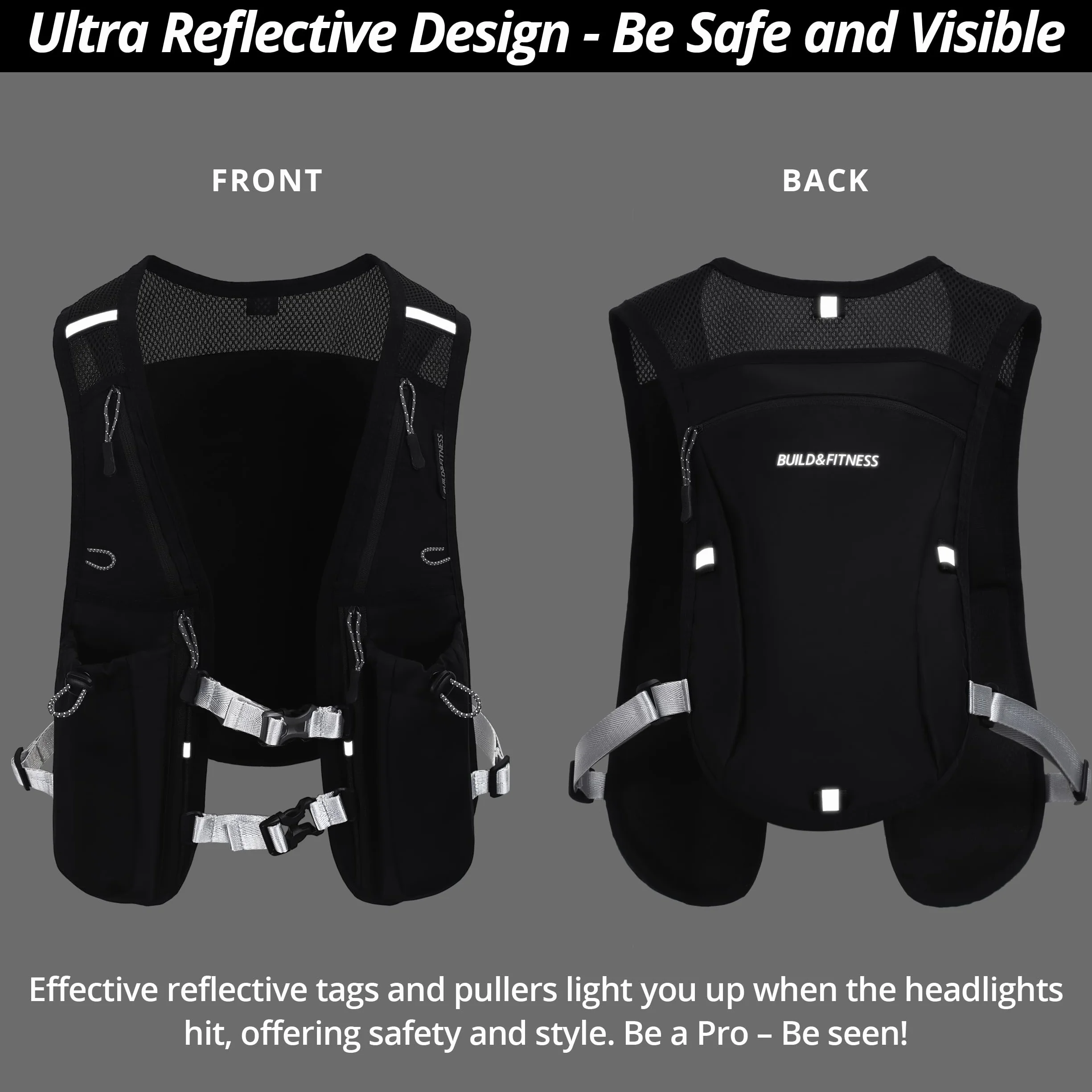 Gilet idratante da corsa riflettente 7 tasche asciugatura rapida resistente all'acqua traspirante