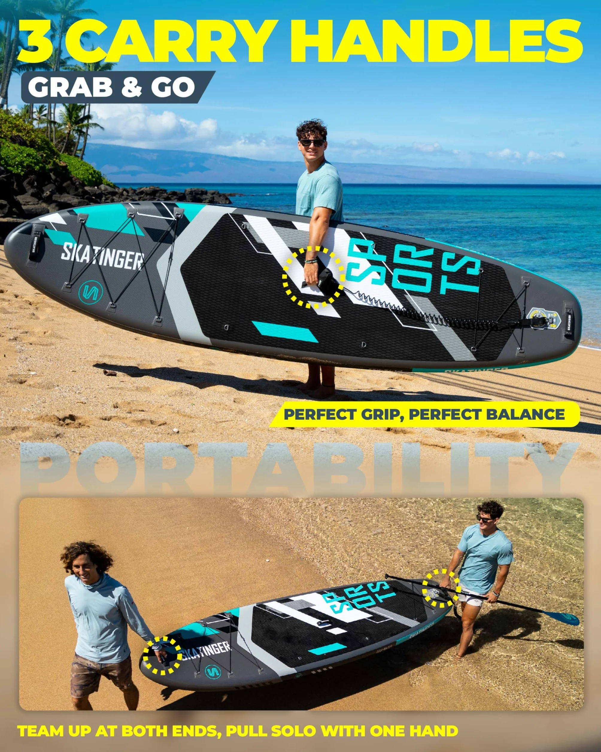 Skatinger Tavola da SUP gonfiabile 11'6 × 35" ultra stabile per 2+1 persone con zaino 100 l pinna americana