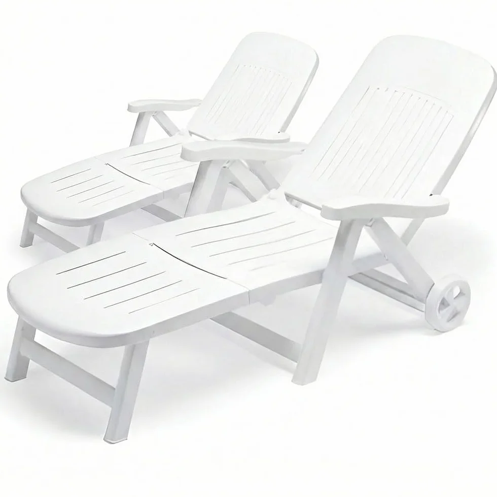 Set di 2 Lettino predisole bianco con ruote Reclinabile 5 posizioni pieghevole S-CAB California Made in Italy Sdraio regolabile