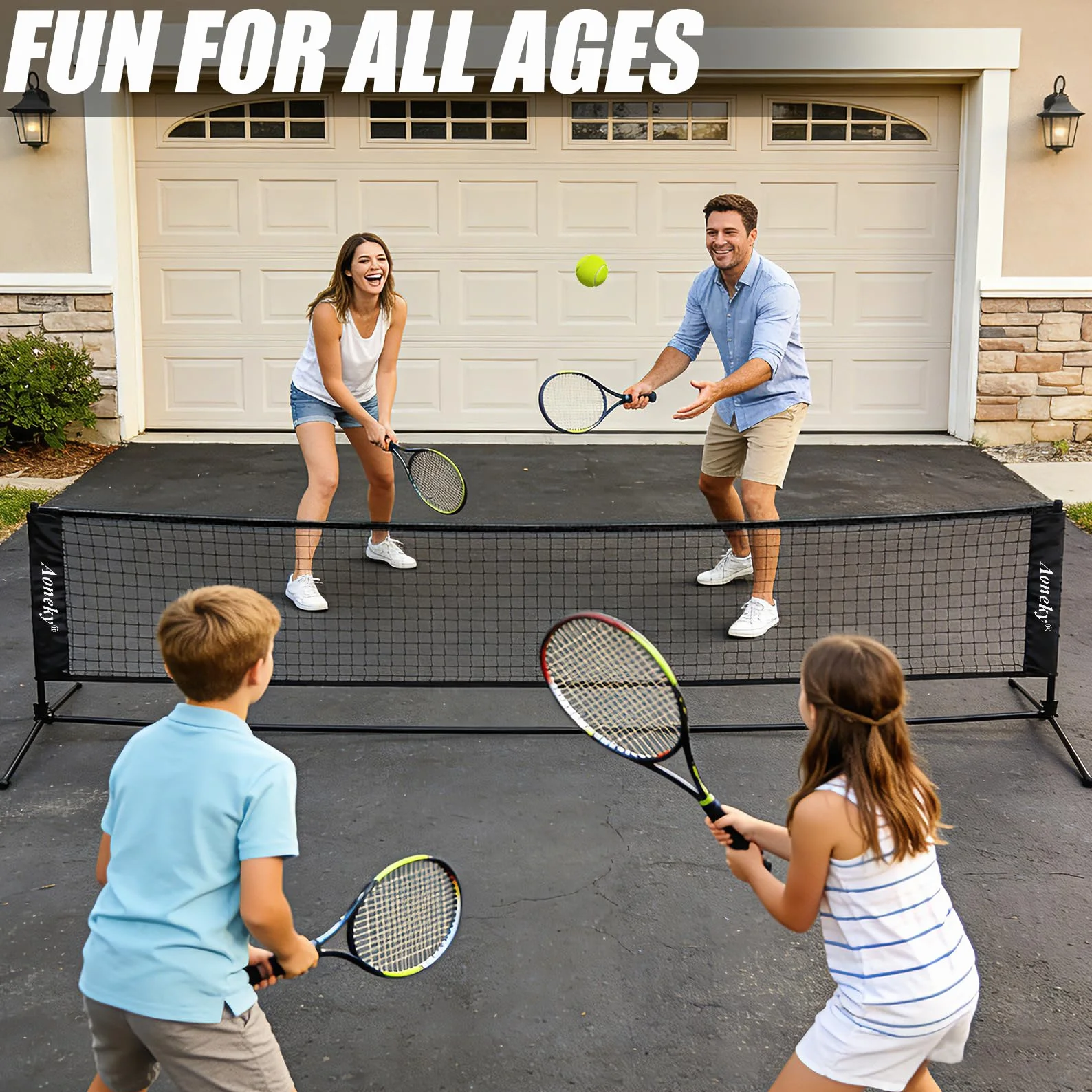 Aoneky Kit da Tennis 2,1M/3M/6M Telaio in Metallo Rete in Nylon Portatile Pieghevole per Allenamento Tennis Badminton