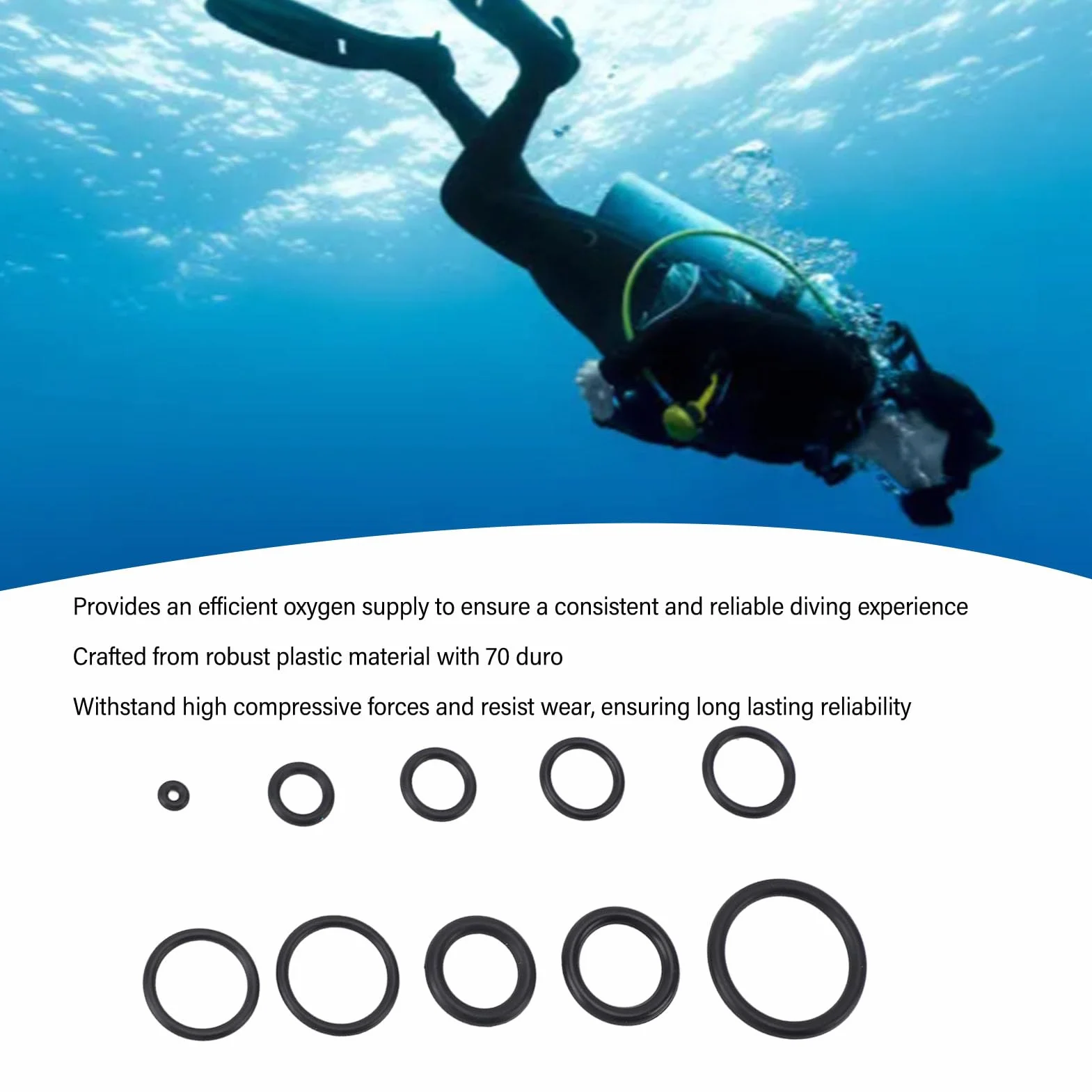 Kit O-ring per Immersione 50 Pezzi Plastica Duro 10 Dimensioni Scatola Trasparente Snorkeling Surf Subacqueo