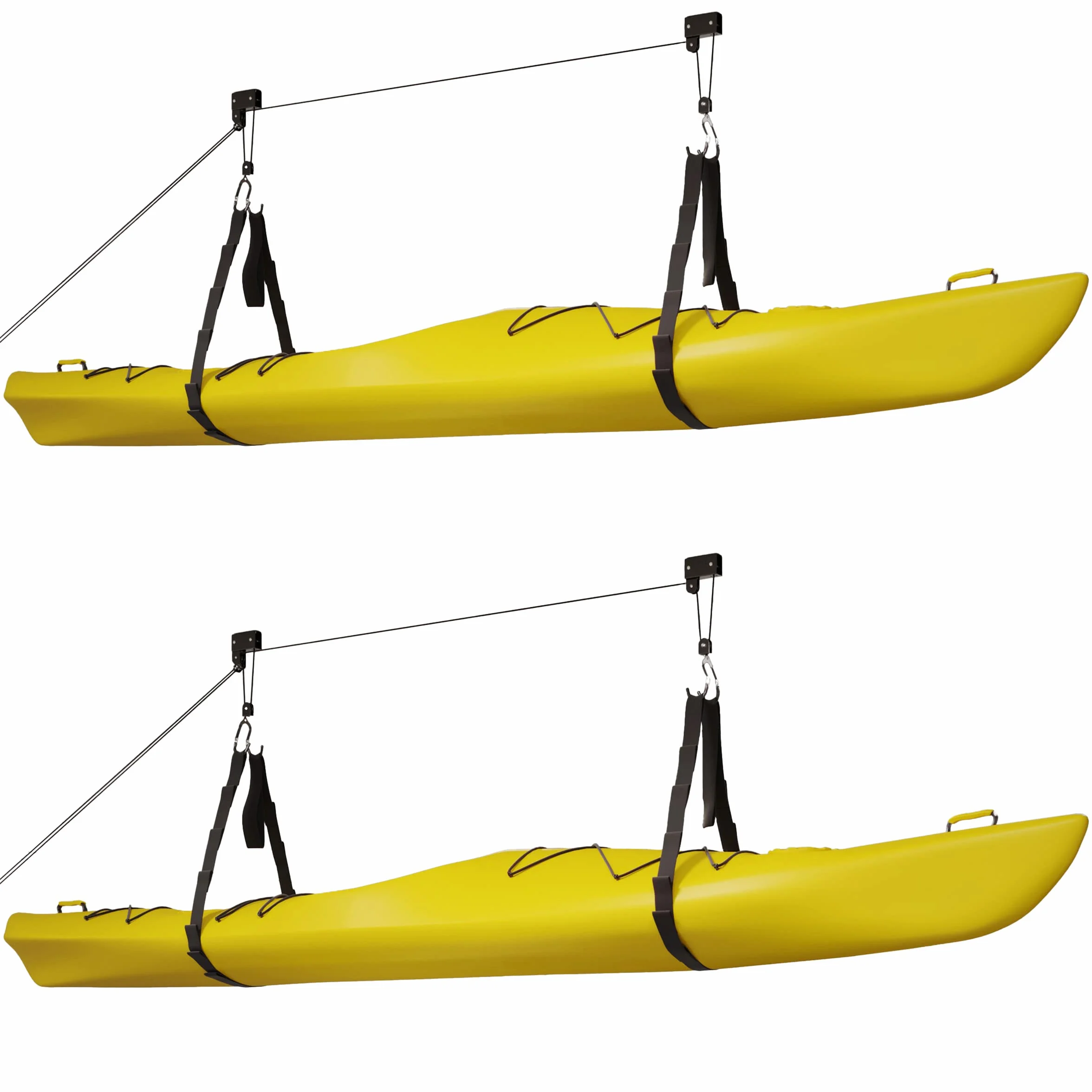 RAD Sportz Set di sollevamento per kayak, sistema di puleggia sopraelevata con capacità di 56,7 kg, per kayak, canoe, biciclette o scale (confezione da 2), nero