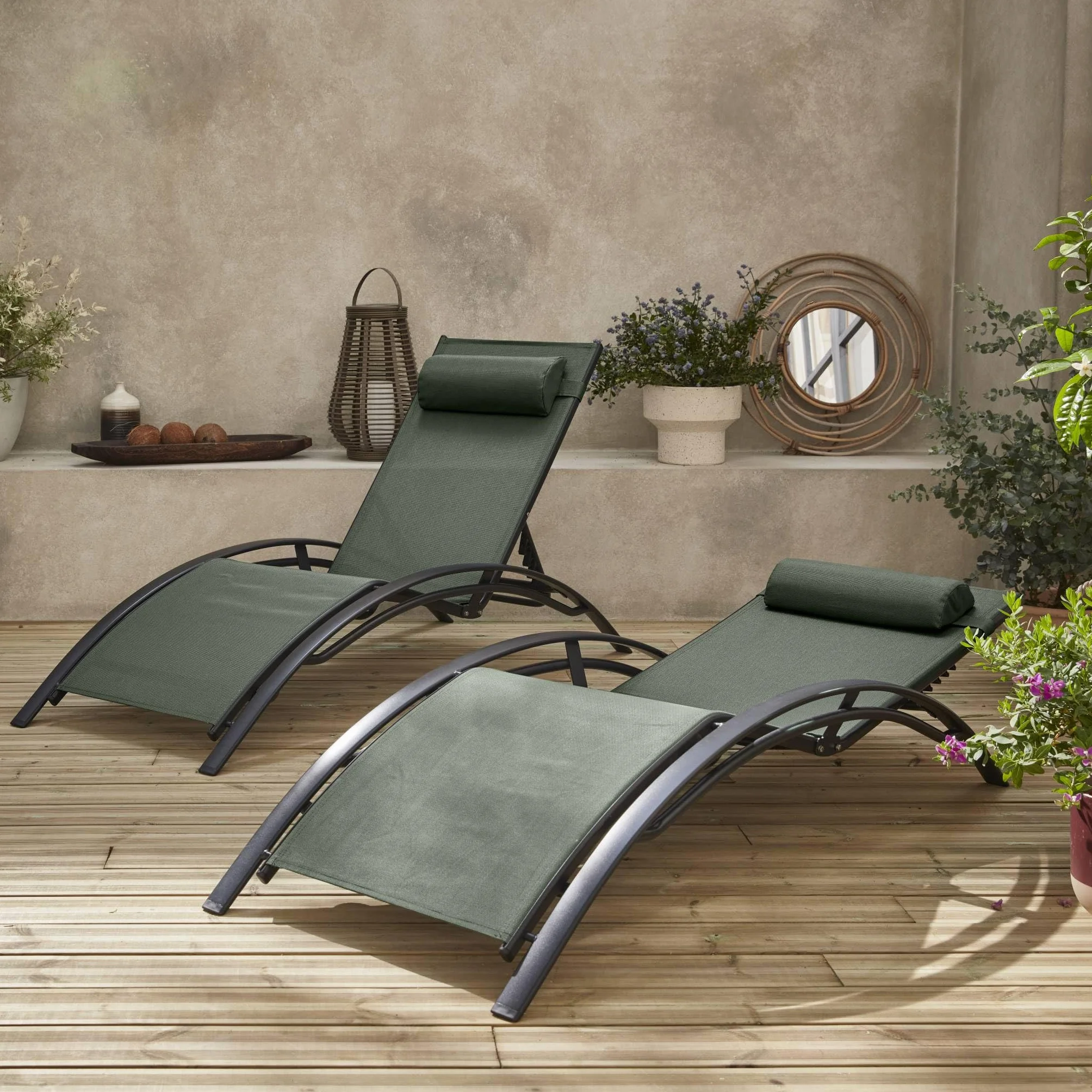 Set 2 sdraio in alluminio textilene multiposizione Antracite - 167x64x82 cm