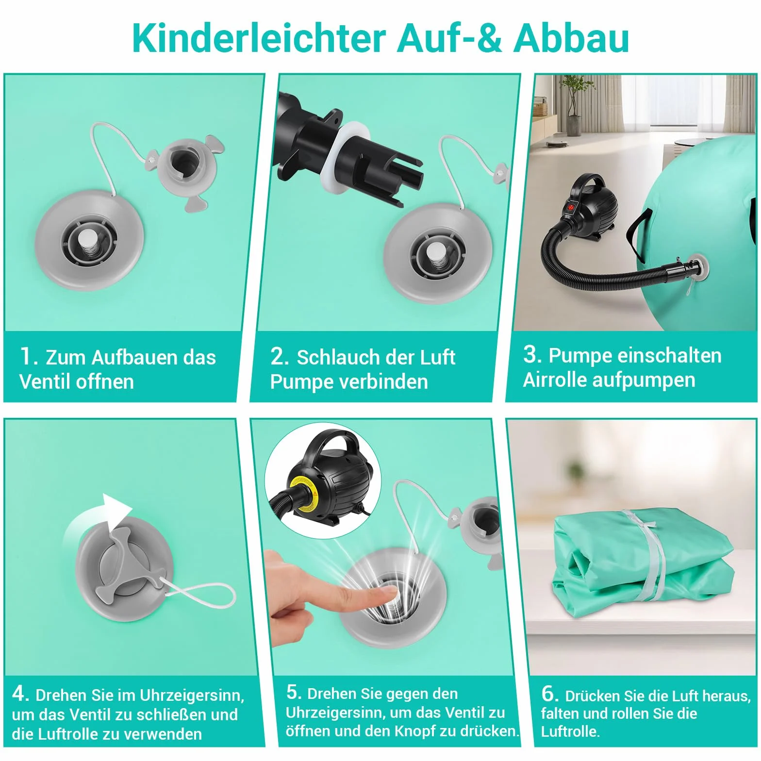Skeufy Airtrack - Rotelle gonfiabili, cilindri per yoga, ginnastica, palestra, Air Barrel, colonna d'aria, tappetino sportivo per casa, attività all'aperto, fitness, verde, 100 x 60 cm
