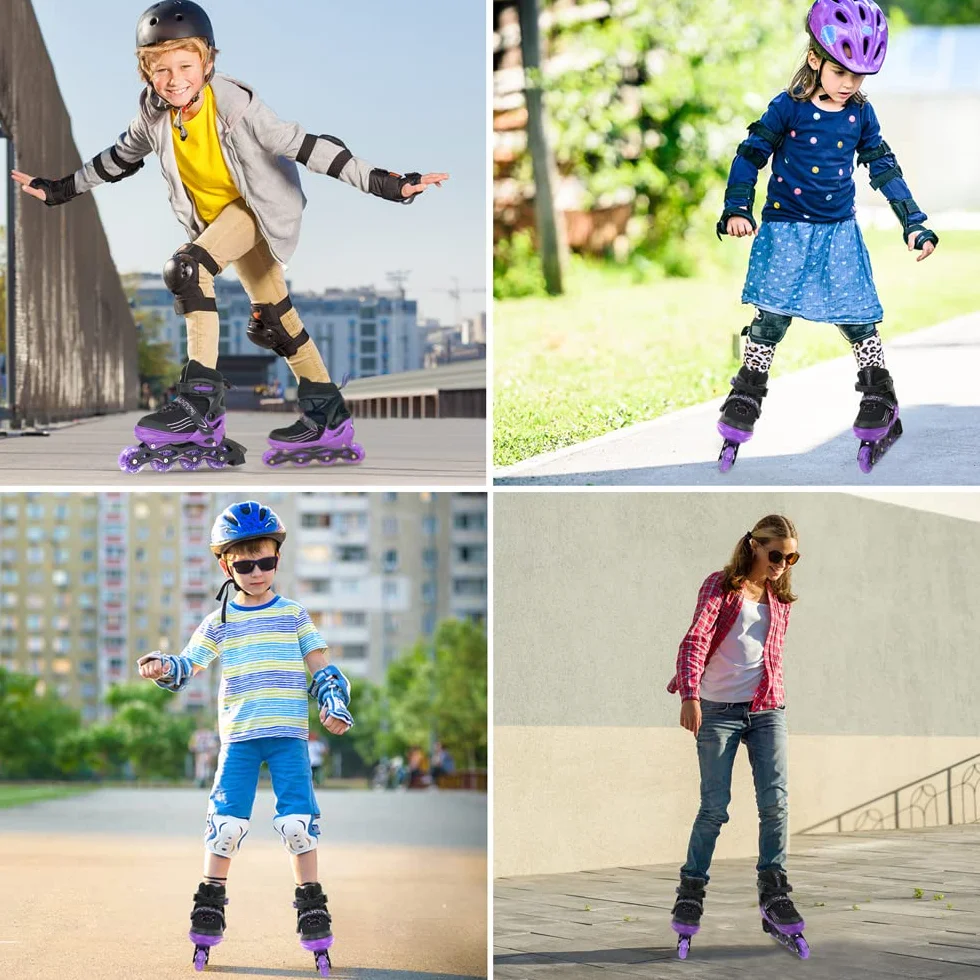 Pattini in linea per bambini, regolabili, per bambini, adulti, ragazze e ragazzi, pattini in linea, per interni ed esterni, viola