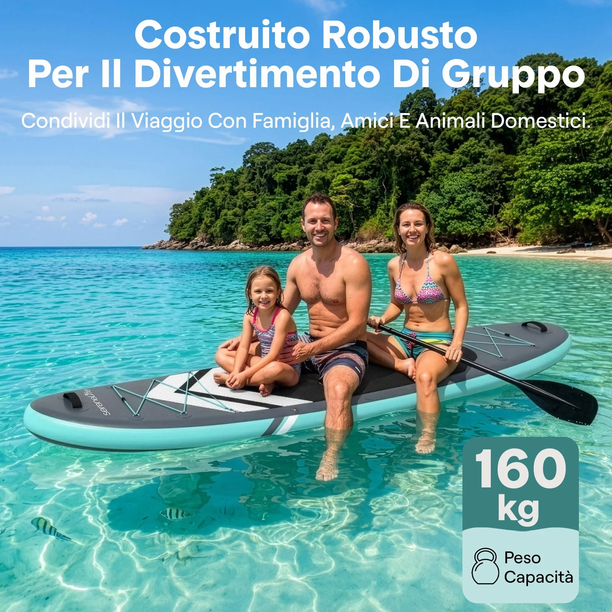 SereneLife SUP Gonfiabile Tavola Stand Up Paddle Board Ultraleggera Larga Stabile Deck EVA Antiscivolo Accessori Premium Capacità 159 kg