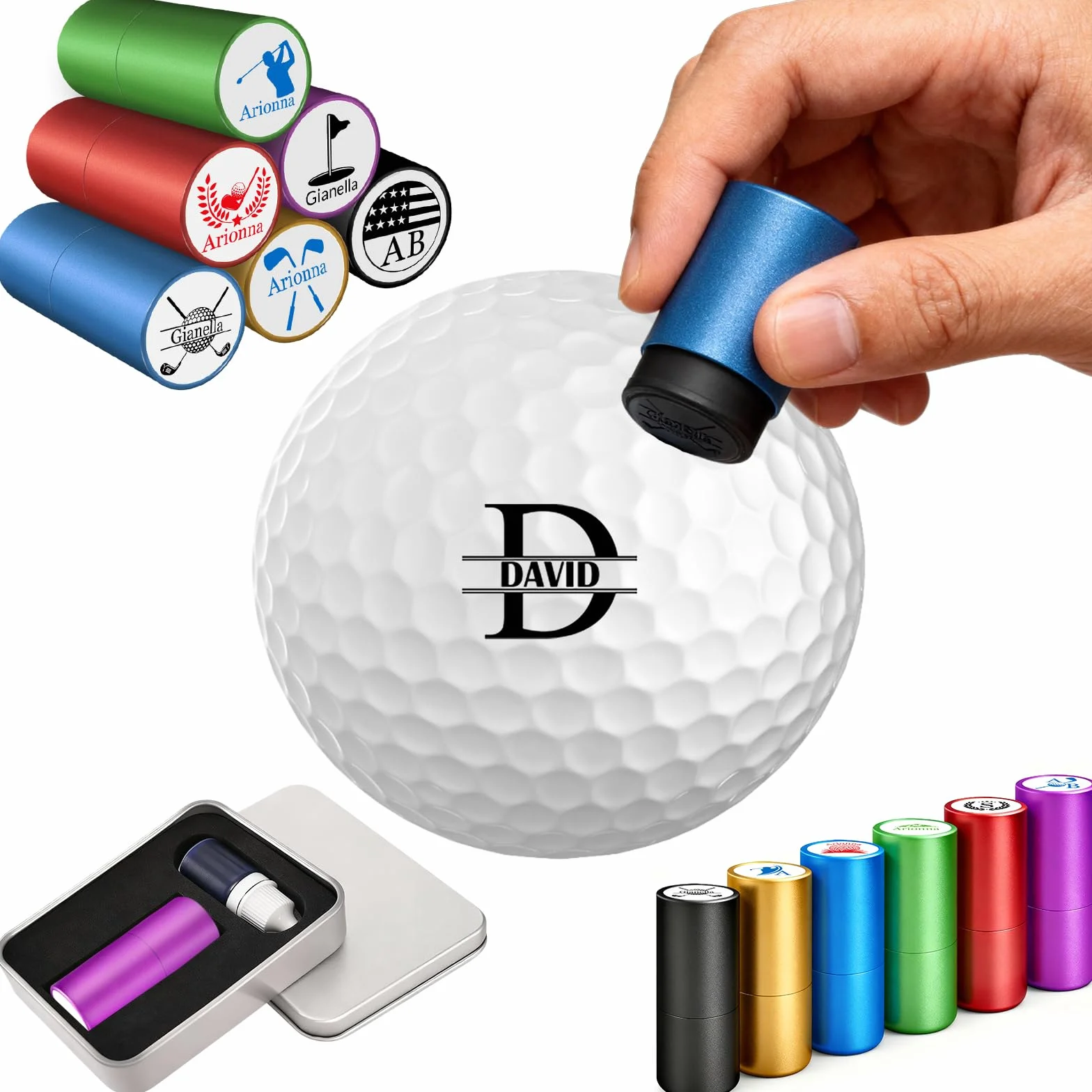 Amlion Timbro personalizzato per pallina da golf, autoinchiostrante, monogramma, nome, logo, accessori regalo