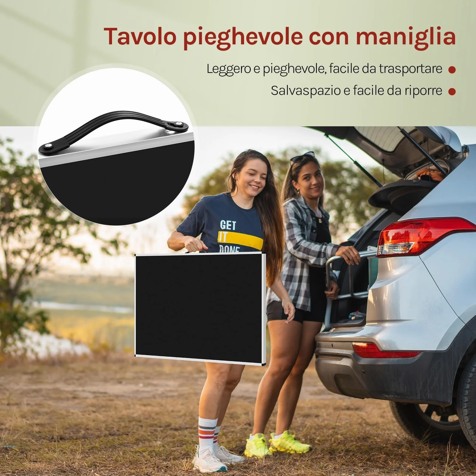 WOLTU Tavolo da Campeggio Pieghevole Portatile Altezza Regolabile MDF Nero 100x60x73/94cm