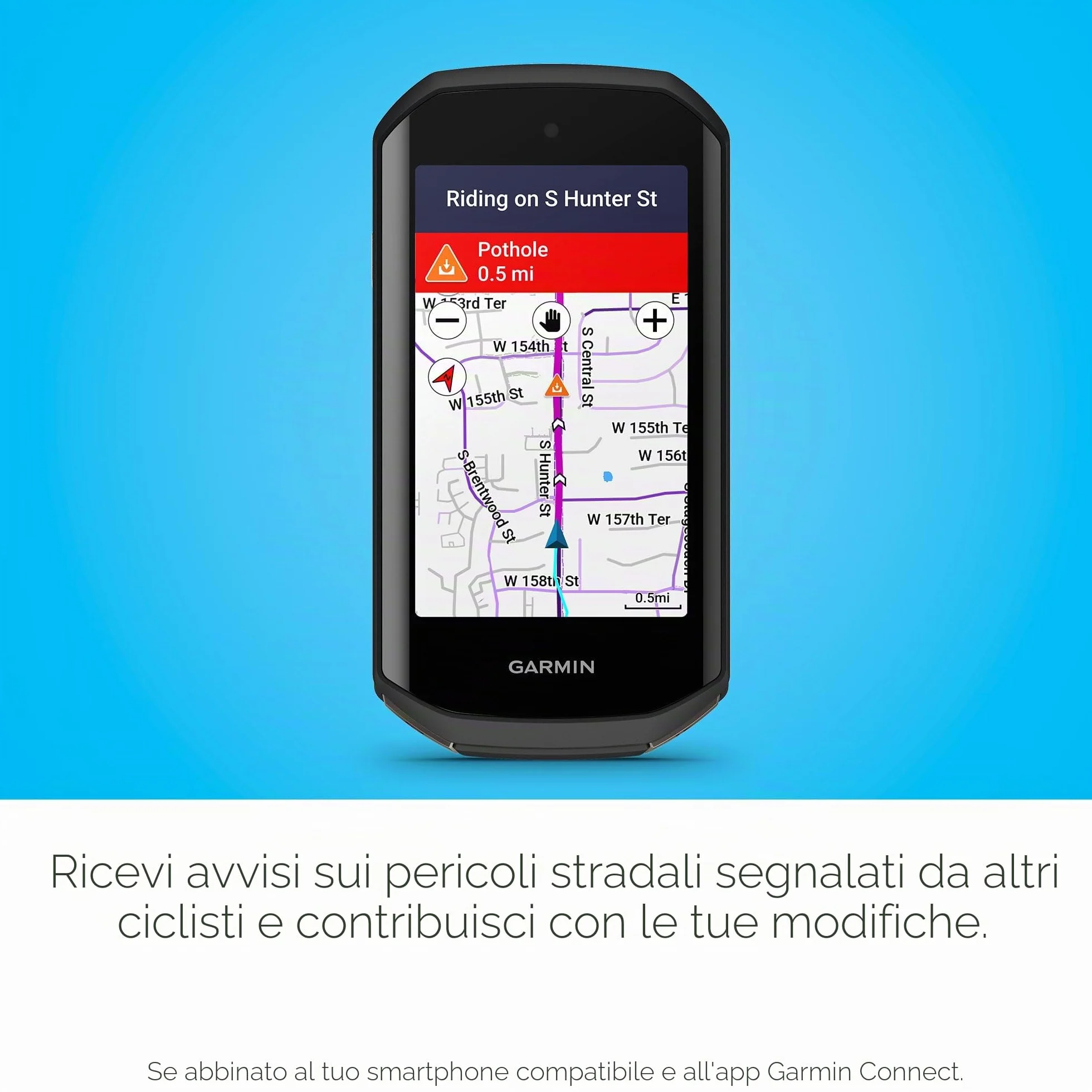 Garmin Edge 1050 Computer da ciclismo touch screen altoparlante integrato funzioni di allenamento e guida di gruppo avvisi di pericolo stradale