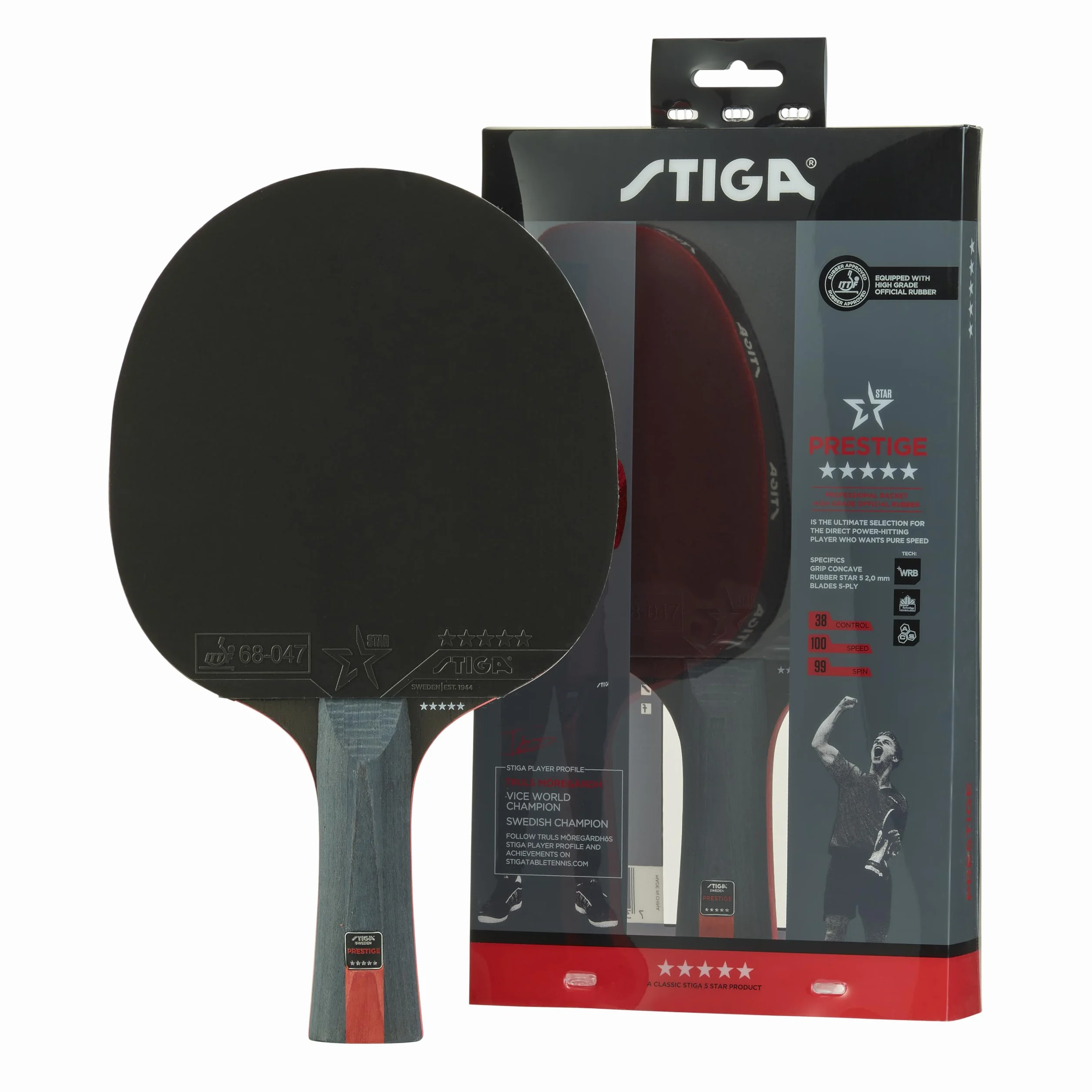 Stiga, racchetta da ping pong Prestige 5 stelle, nero/rosso