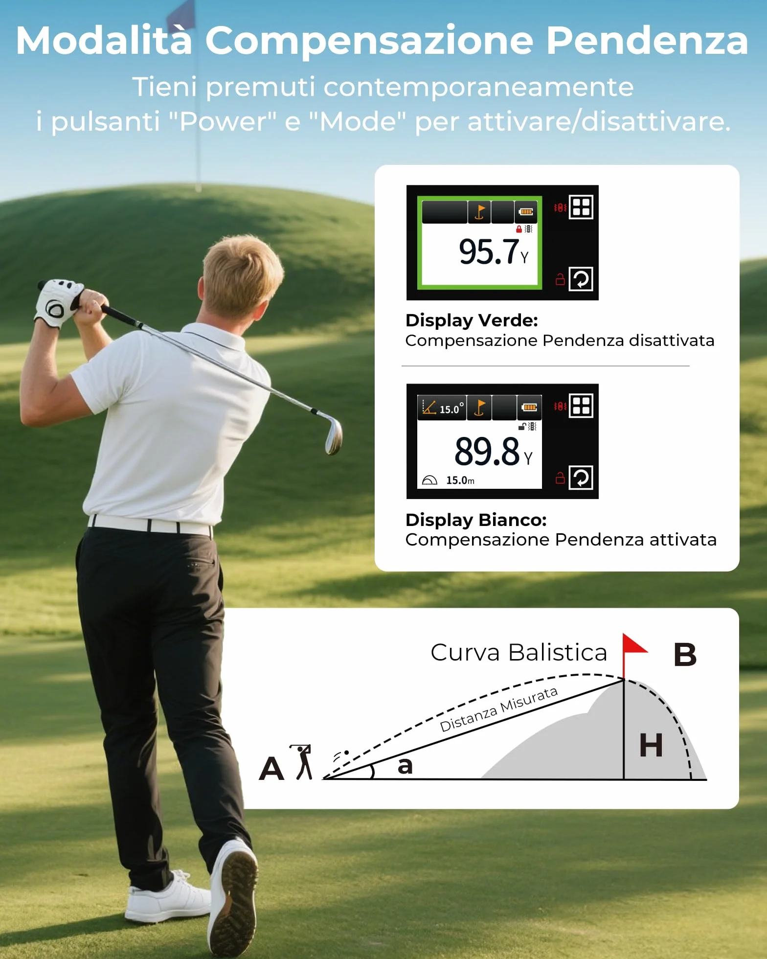CIGMAN CT-1200PRO Golf Rangefinder Laser 1200Y ±1 m Display Touch Slope Oculare 25 mm Ricaricabile USB-C