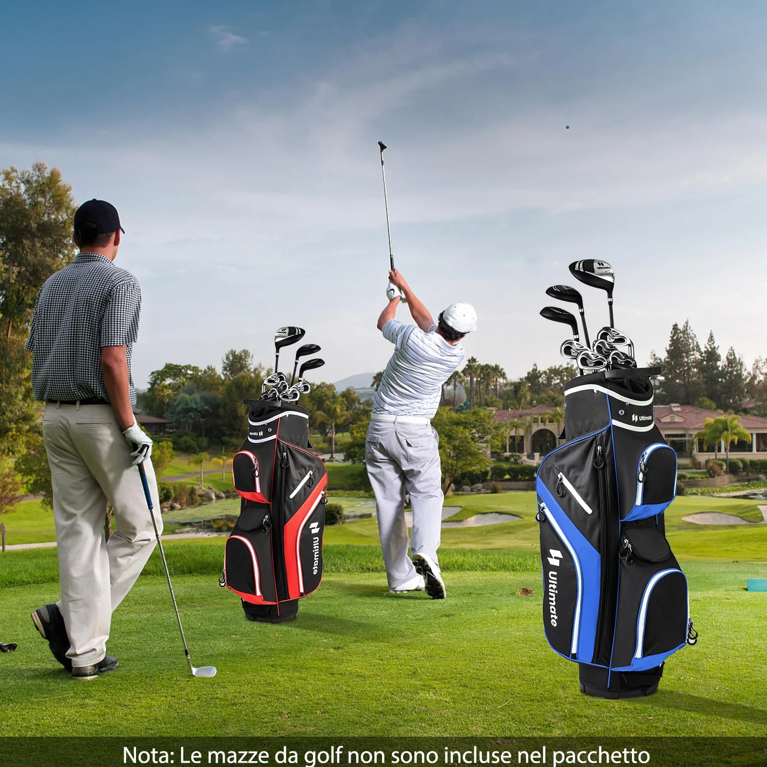 COSTWAY Borsa da Golf con Divisori Superiori a 14 Vie, 9 Tasche, Tasca Termica, Cappuccio Antipioggia