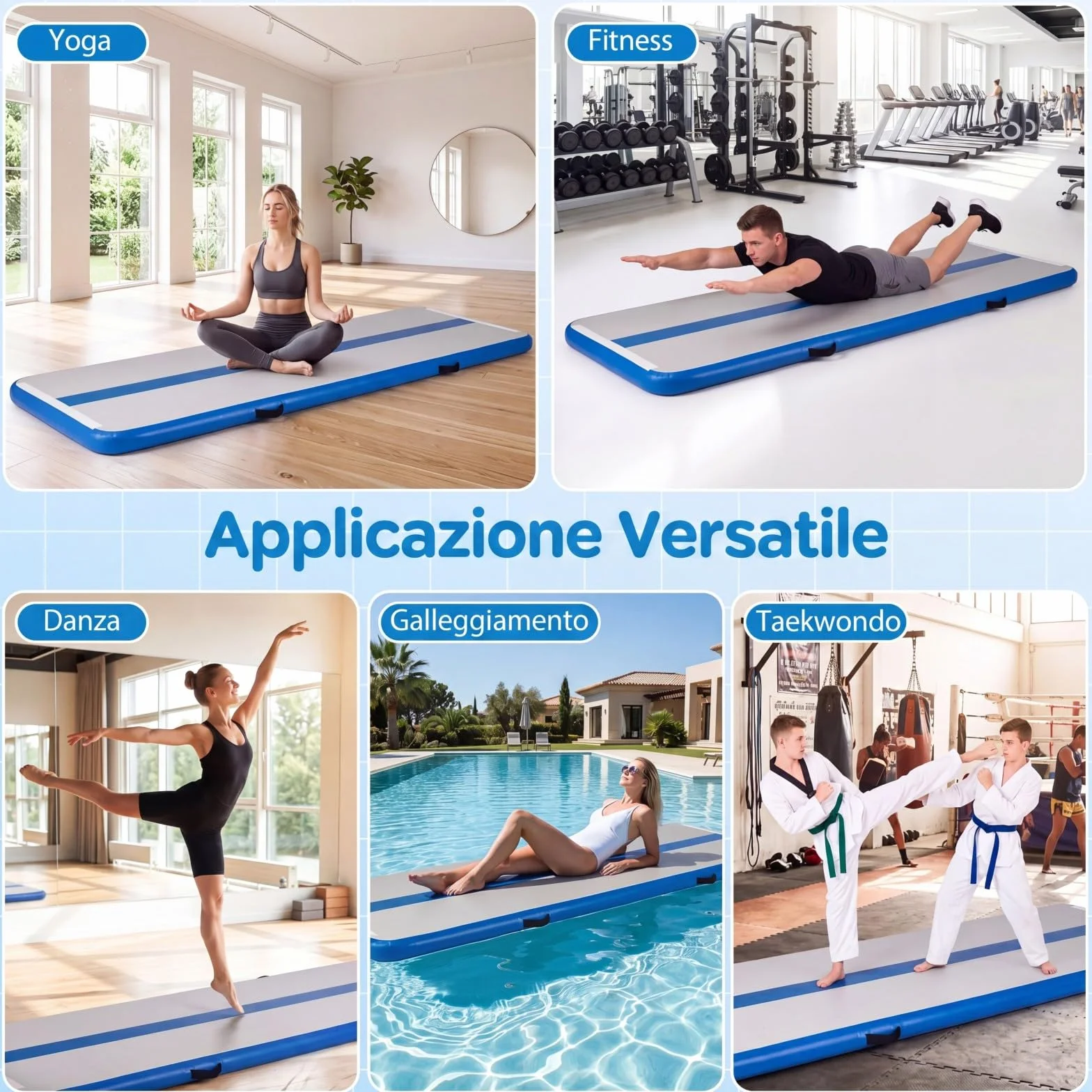COSTWAY Tappeto Ginnastica Artistica da Casa, Materasso Ginnastica in PVC con Pompa ad Aria e Borsa, Tappetino Gonfiabile per Yoga, Fitness e Allenamento, 297 x 98 x 11 cm
