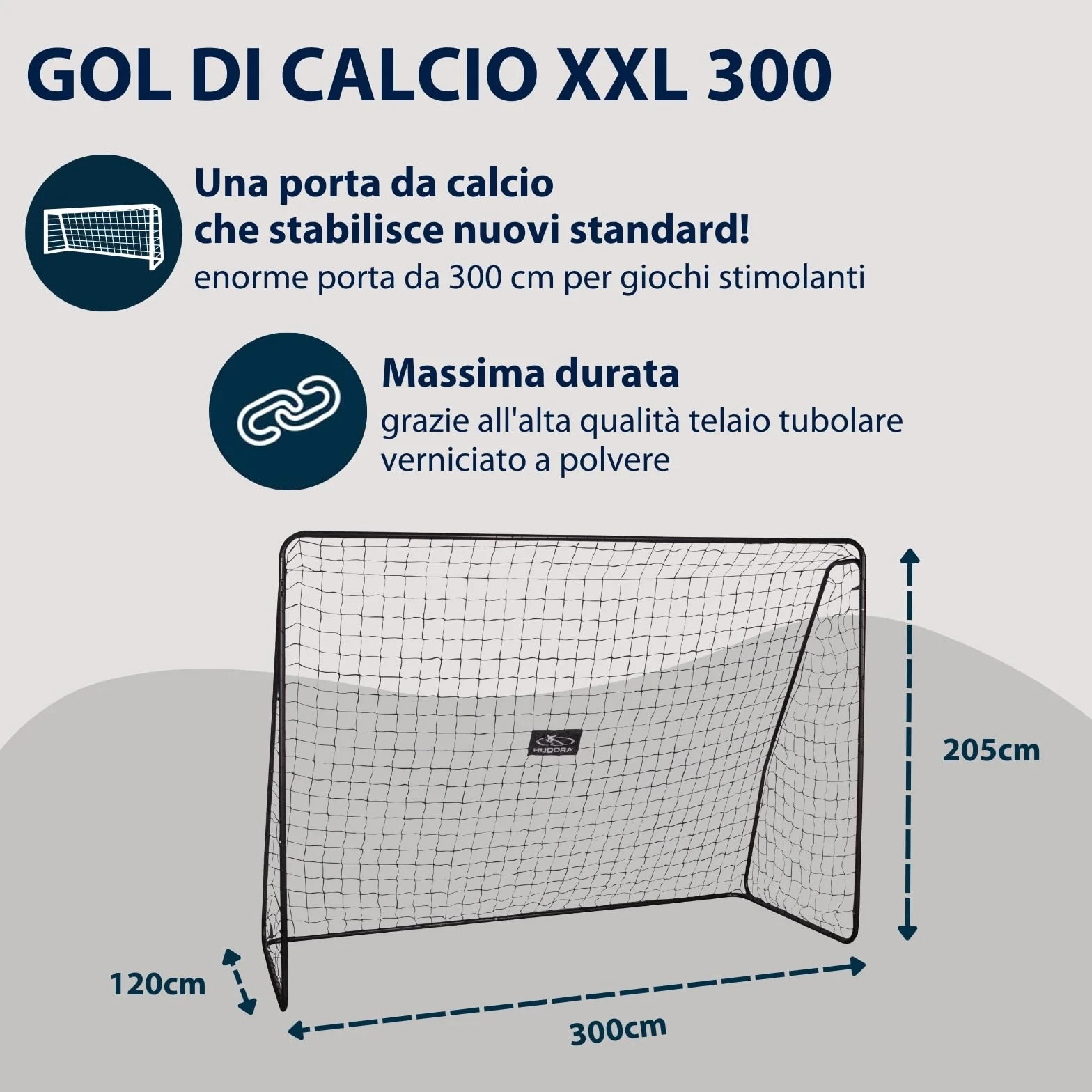 HUDORA Porta da calcio XXL - grande, resistente alle intemperie, stabile con rete fitta per esterno e training