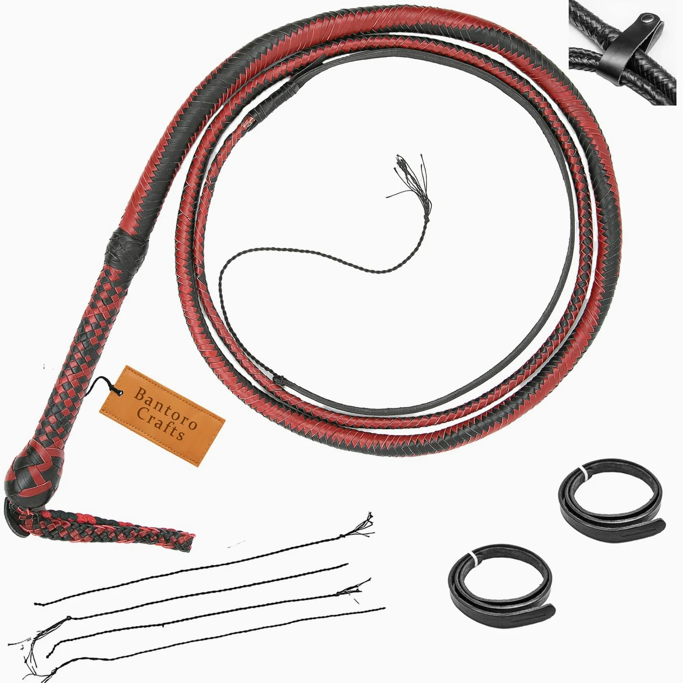 Rosso e Nero Frusta in Pelle di Canguro Bullwhip16 Trecce Fili Pelle Intrecciata Frusta Che schiocca Forte