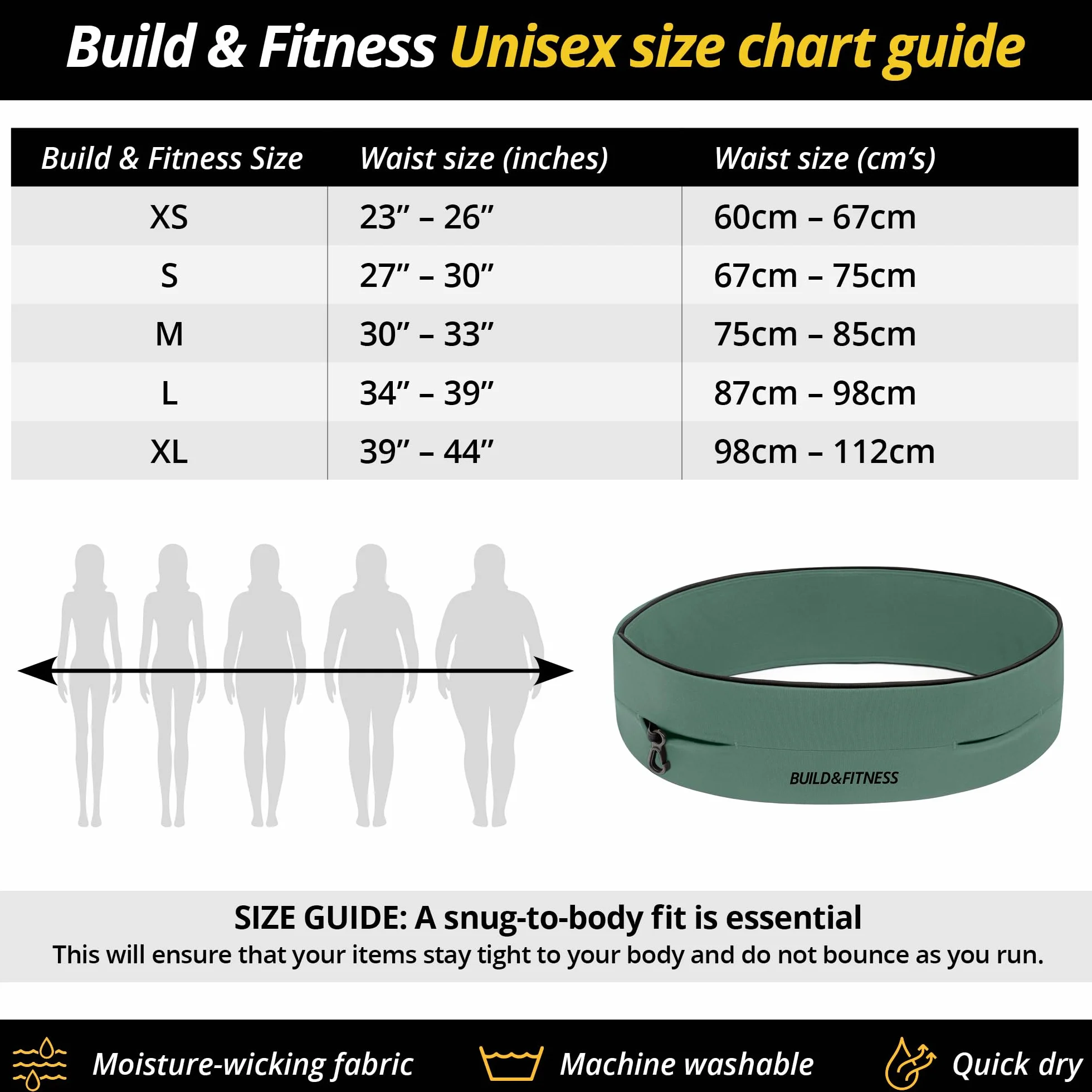 Cintura da corsa Build & Fitness con cerniera, portachiavi, porta telefono, marsupio unisex