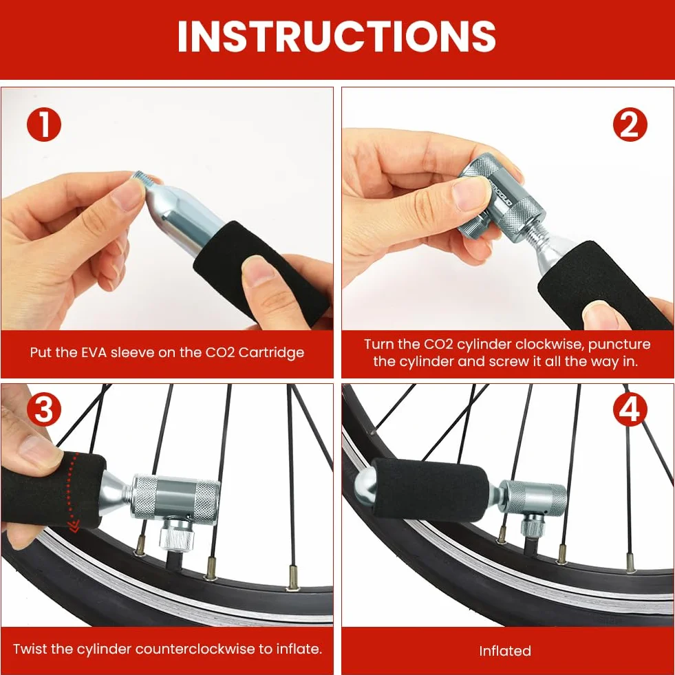 AOOWU Gonfiatore CO2 Pompa Compatibile Valvola Presta Schrader Leggero Aria 2 Manicotto Isolato per Pneumatici Bicicletta Mountain Bike