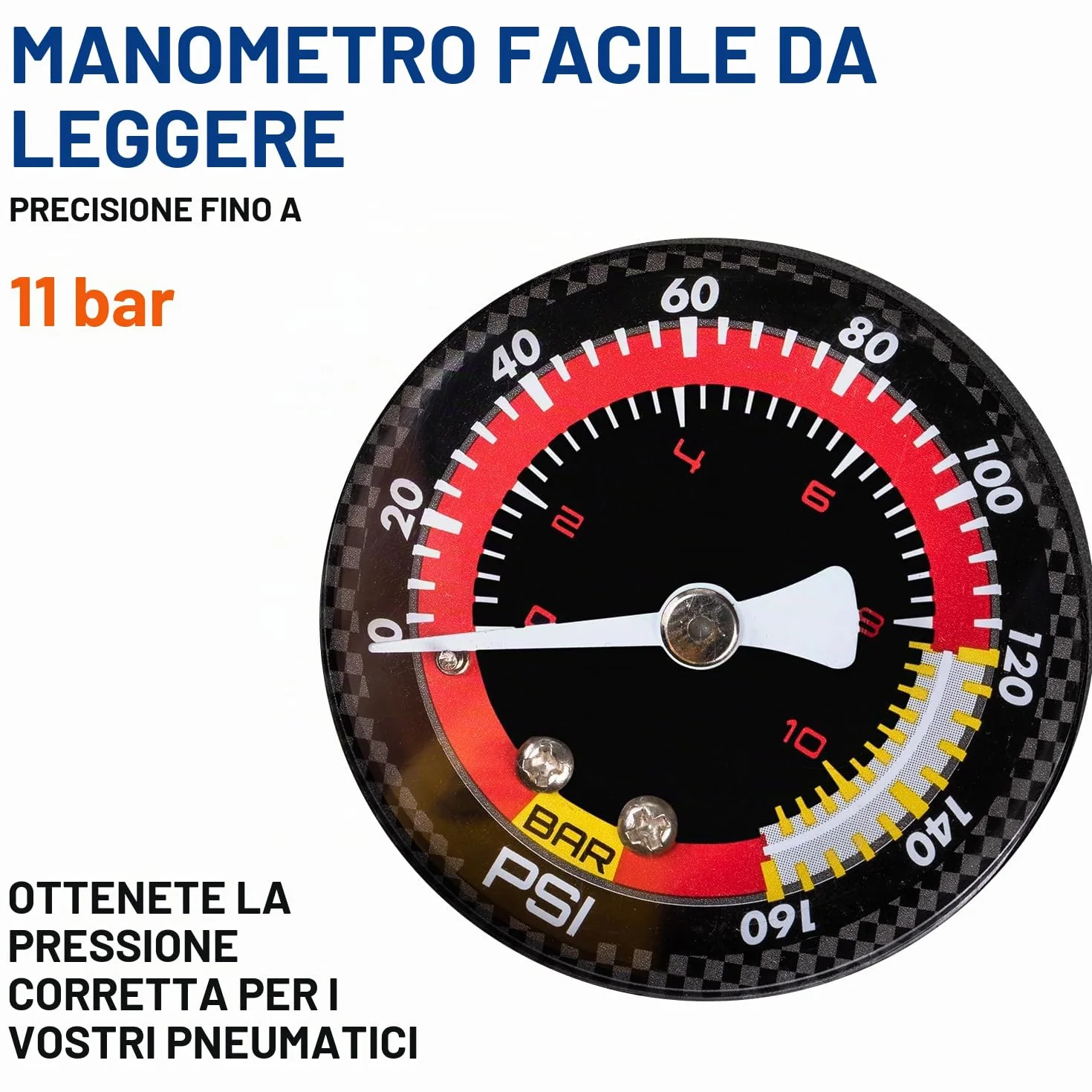 Pompa per bicicletta con manometro 11 bar/160 psi per strada, e-bike, MTB
