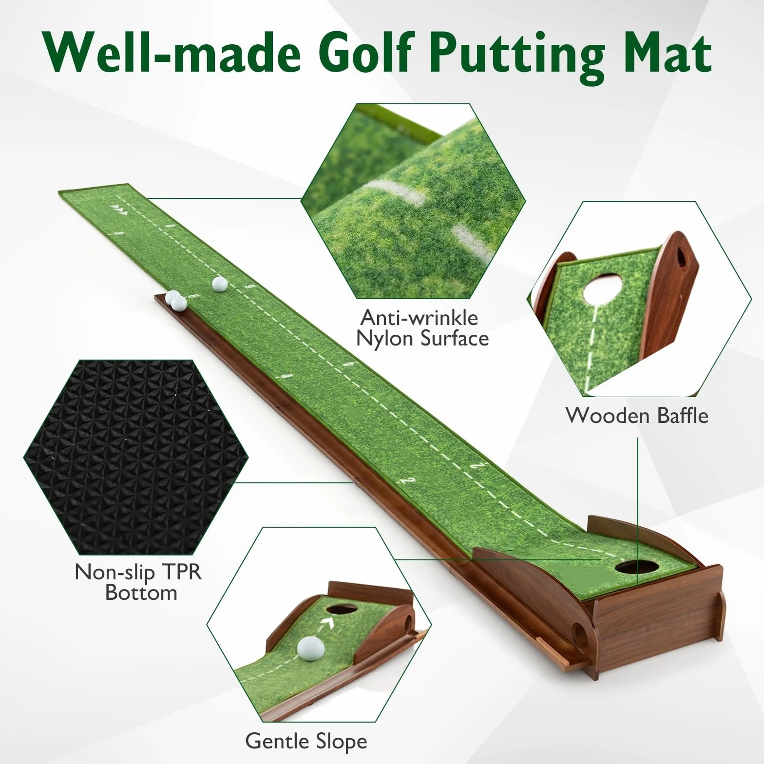 LIFEZEAL Golf Putting Mat, Tappetino da Golf con Ritorno Automatico, 3 Palline, per Interni ed Esterni