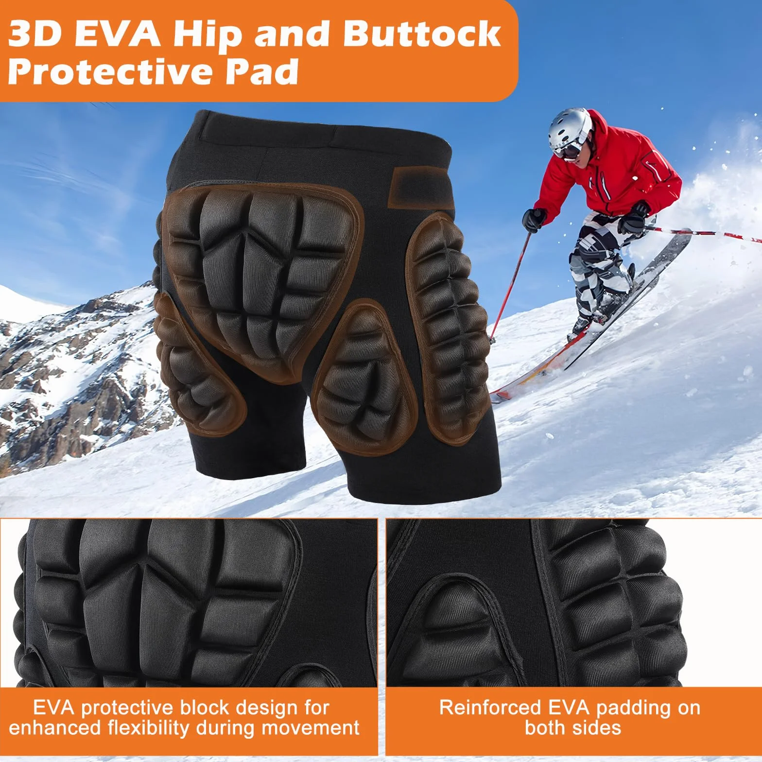 AOOWU Pantaloncini Protettivi Imbottiti per Snowboard, Protezione 3D Anca Coscia Coccige