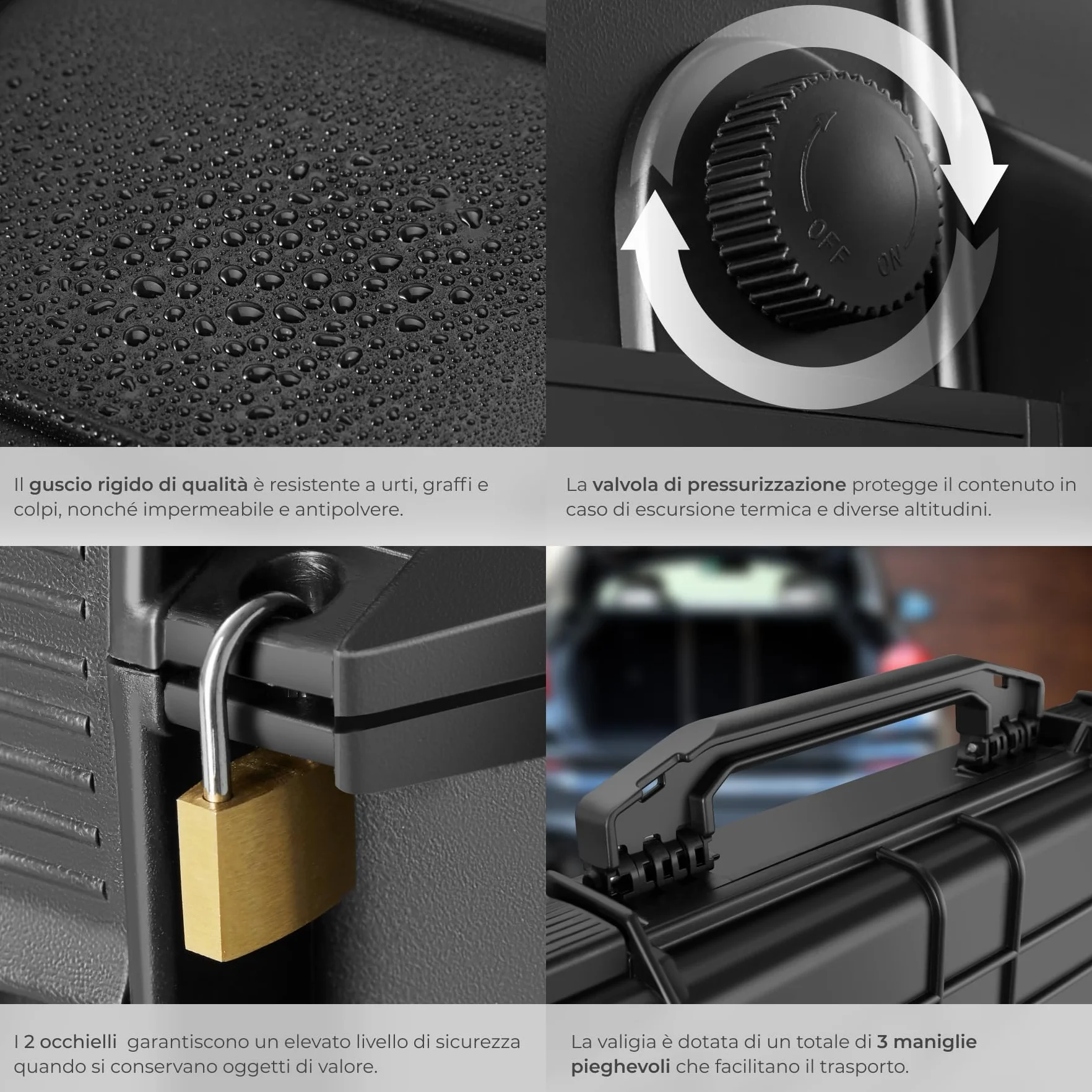 Tectake Custodia Porta Fucile Rigida 113,5x41x16 cm 4 Chiusure a Scatto 3 Inserti Estraibili
